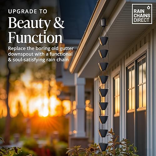 Miniatura 2 de Rain Chains Direct - Cadena de lluvia de cuencos en cascada - Flujo de lluvia intensa - para caídas de 8-10 pies - De alta resistencia - Tazas