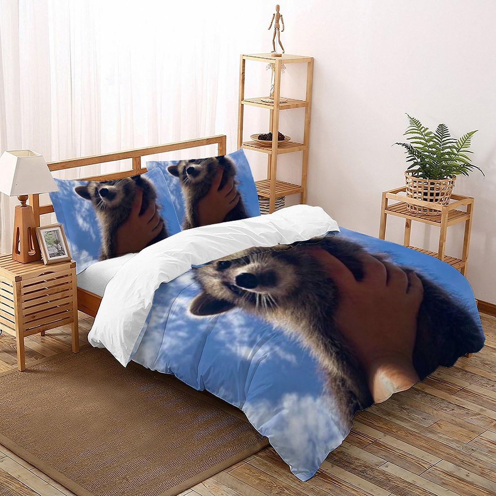 Housse de couette raton laveur anti-glissement à fermeture éclair 260x220