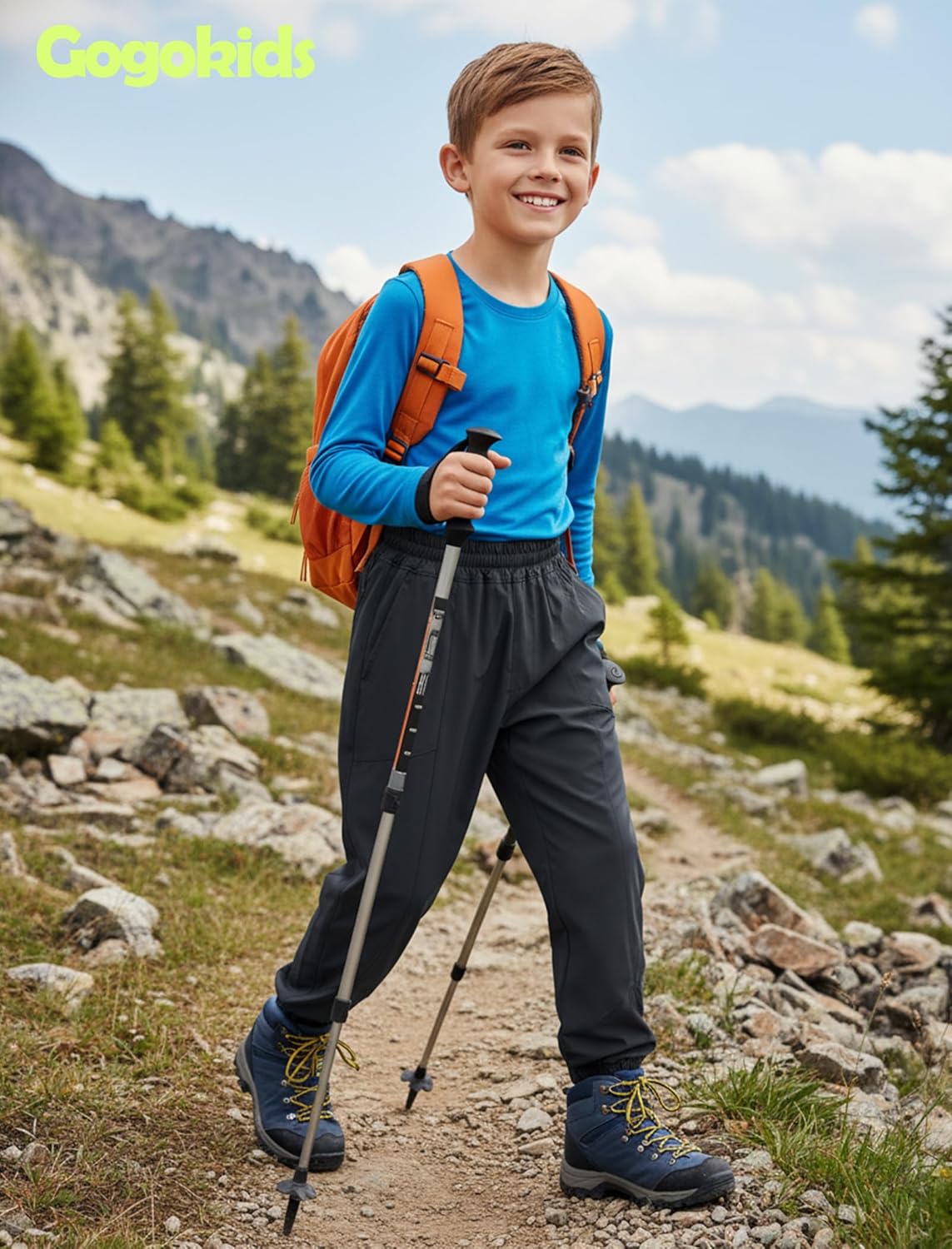 Gogokids Boys Girls Hiking Pants Waterproof Cargo Pants Quick Dry Athletic Pants Lightweight Casual Outdoor Camping for 4-12Y - Image 2