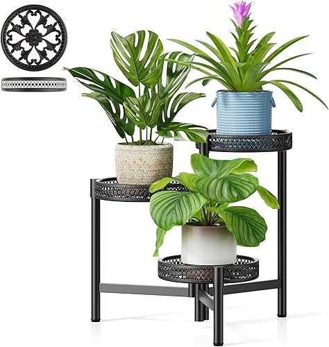 Miniatura 18 de Soporte de plantas de metal de 5 niveles para interiores y exteriores, estante alto de esquina para múltiples plantas, soporte plegable para Flor