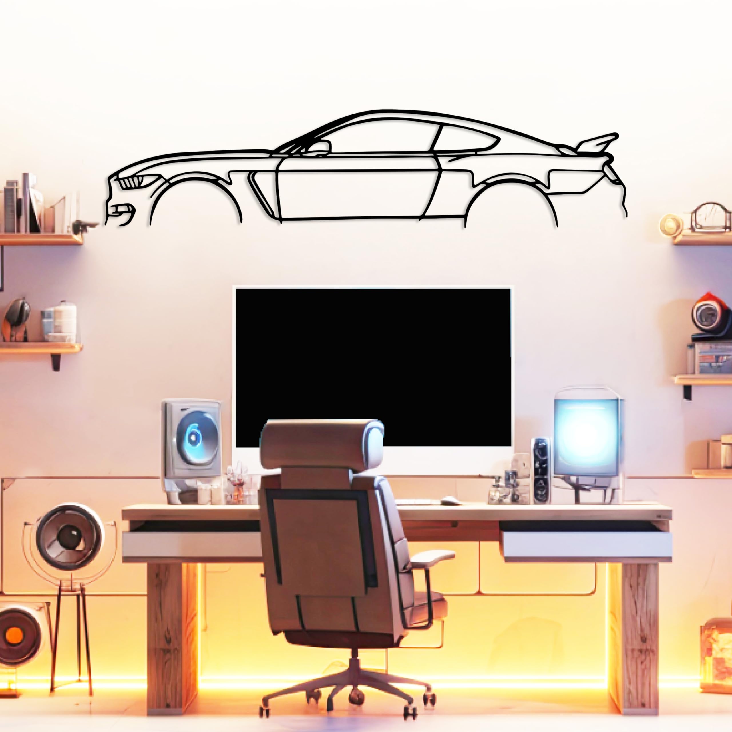 Shelby GT350 Model Silhouette Metal Car Wall Art, Sports Car, Automotive Silhouette Line Decoration, Minimalist Sculpture for Garage, Man Cave, Wall