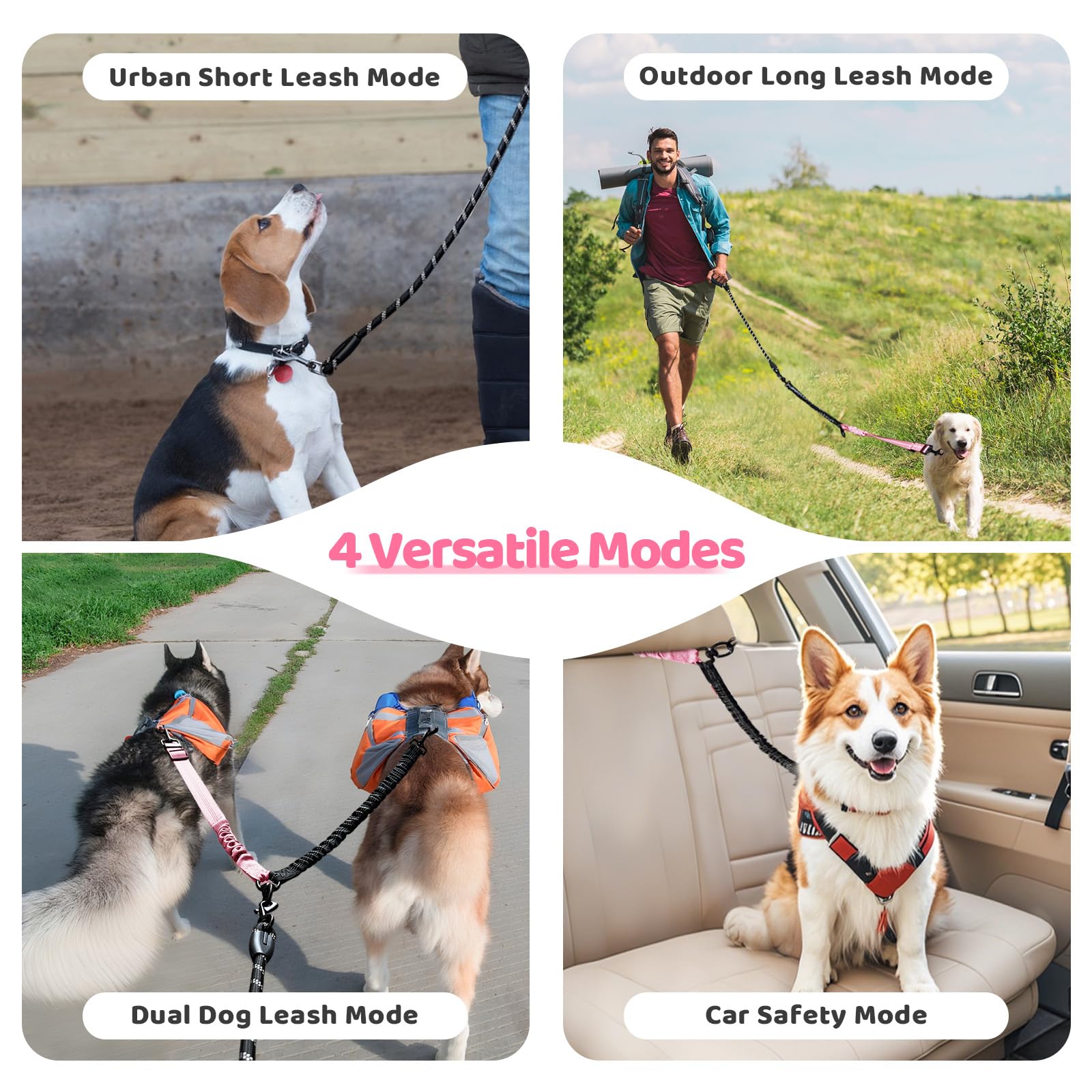 Correa doble para perro – Accesorio divisor giratorio de 360° sin enredos, 1 cuerda con asa, correa multifuncional para 2 perros, para caminar al aire libre, tren pequeño, mediano, grande, dos