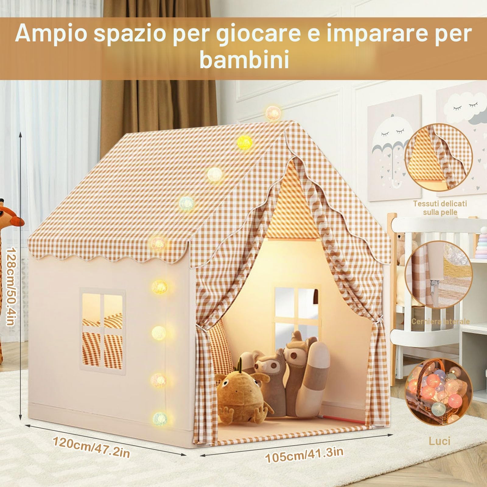 Tenda da gioco per bambini, con luci, ideale per casa, per interni ed esterni, giocattoli, regalo per casa (47 x 40 x 51)