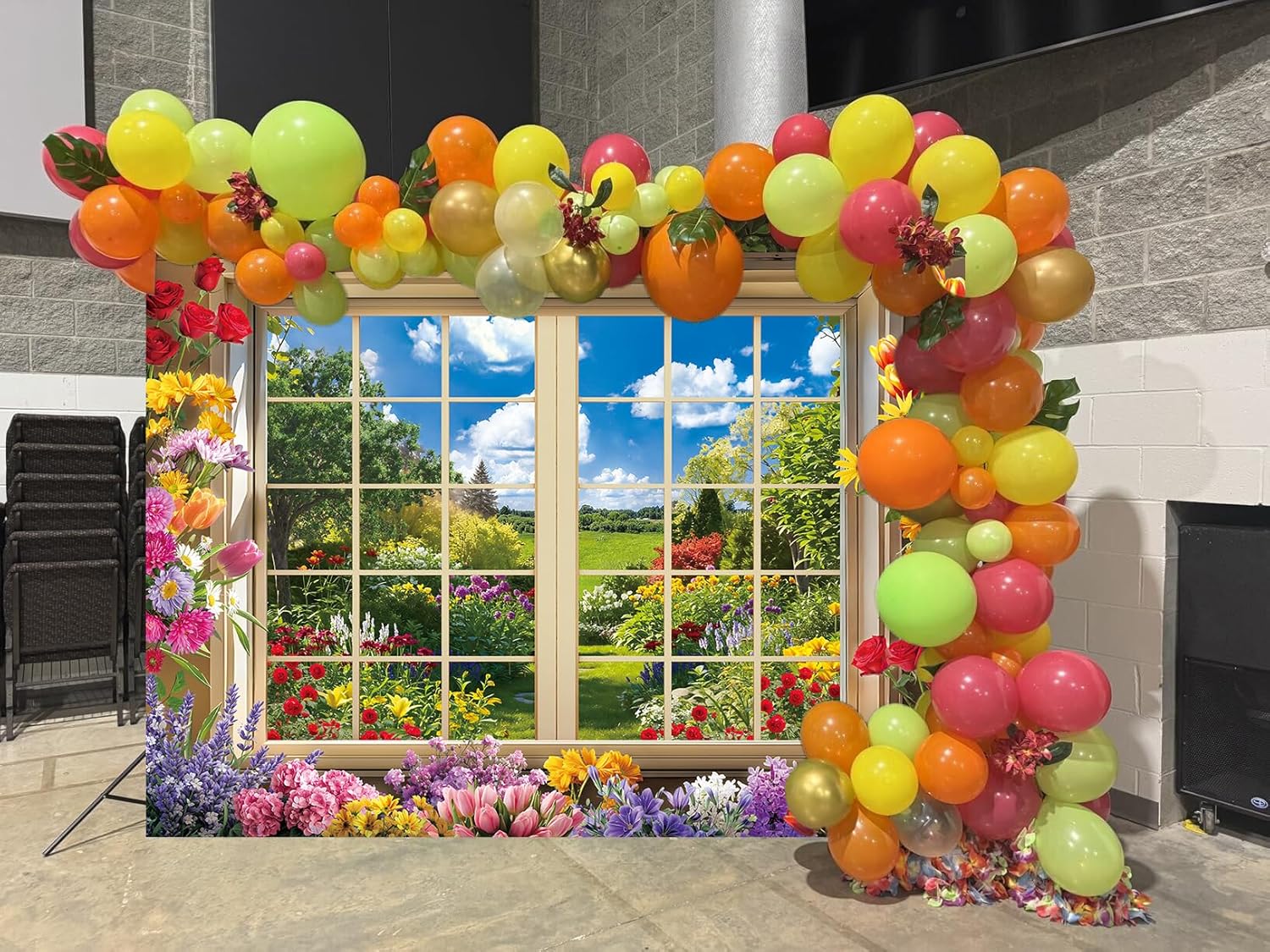 Easter Backdrop 8x6FT Spring Garden Window Photography Backgroung for Easter Party Wedding Birthday Baby Shower Photo Booth Banner