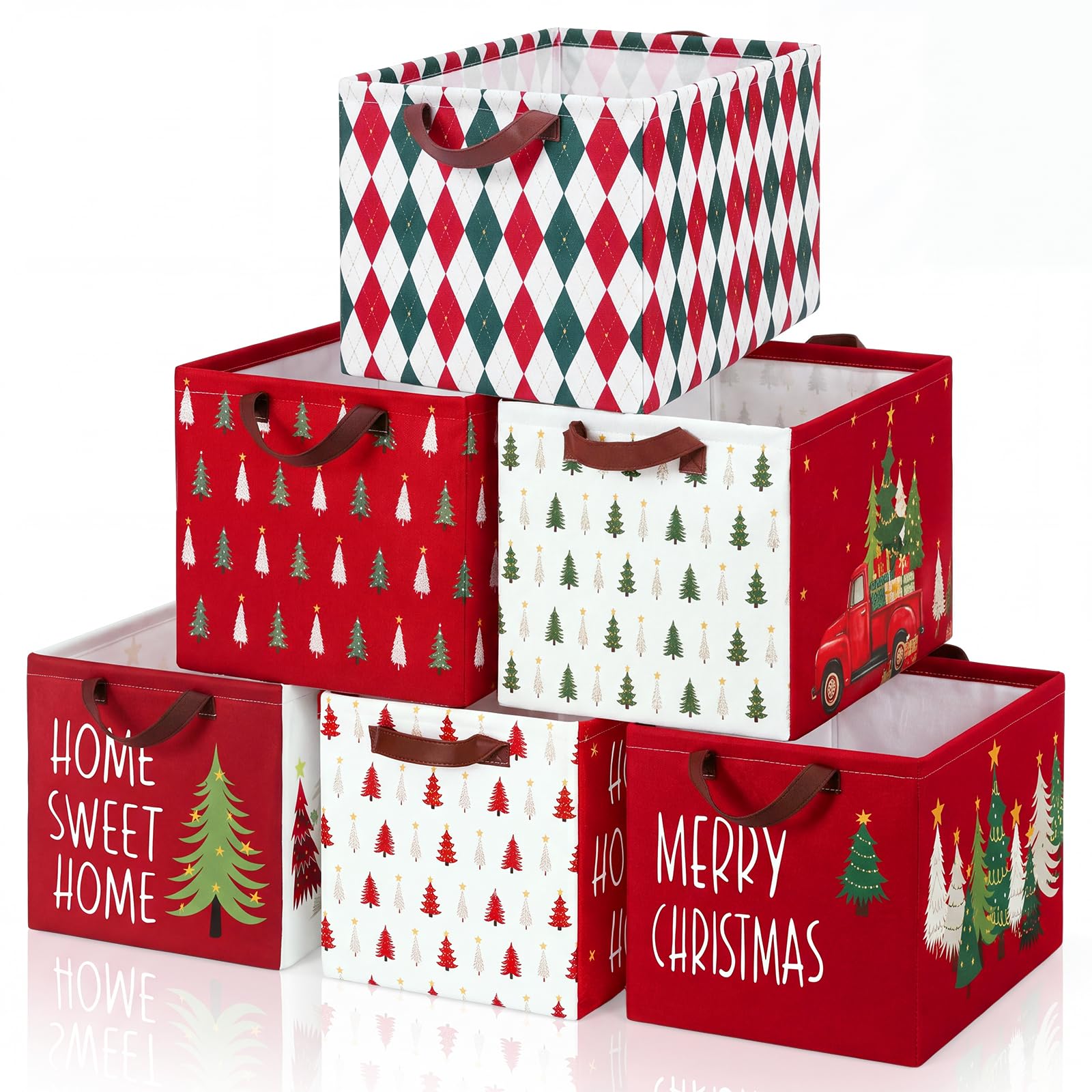 Fourluoo 6 Pack Christmas Tree Storage Baskets, Foldable with Handles