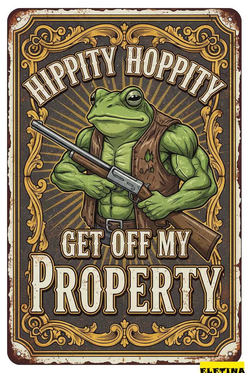 Personalized Sign for Man Cave Funny Frog Room Door Decor Hippity Hoppity Get Of My Property Home Bedroom Garden Garage Wall Decor 8x12 Inch Private Decorative