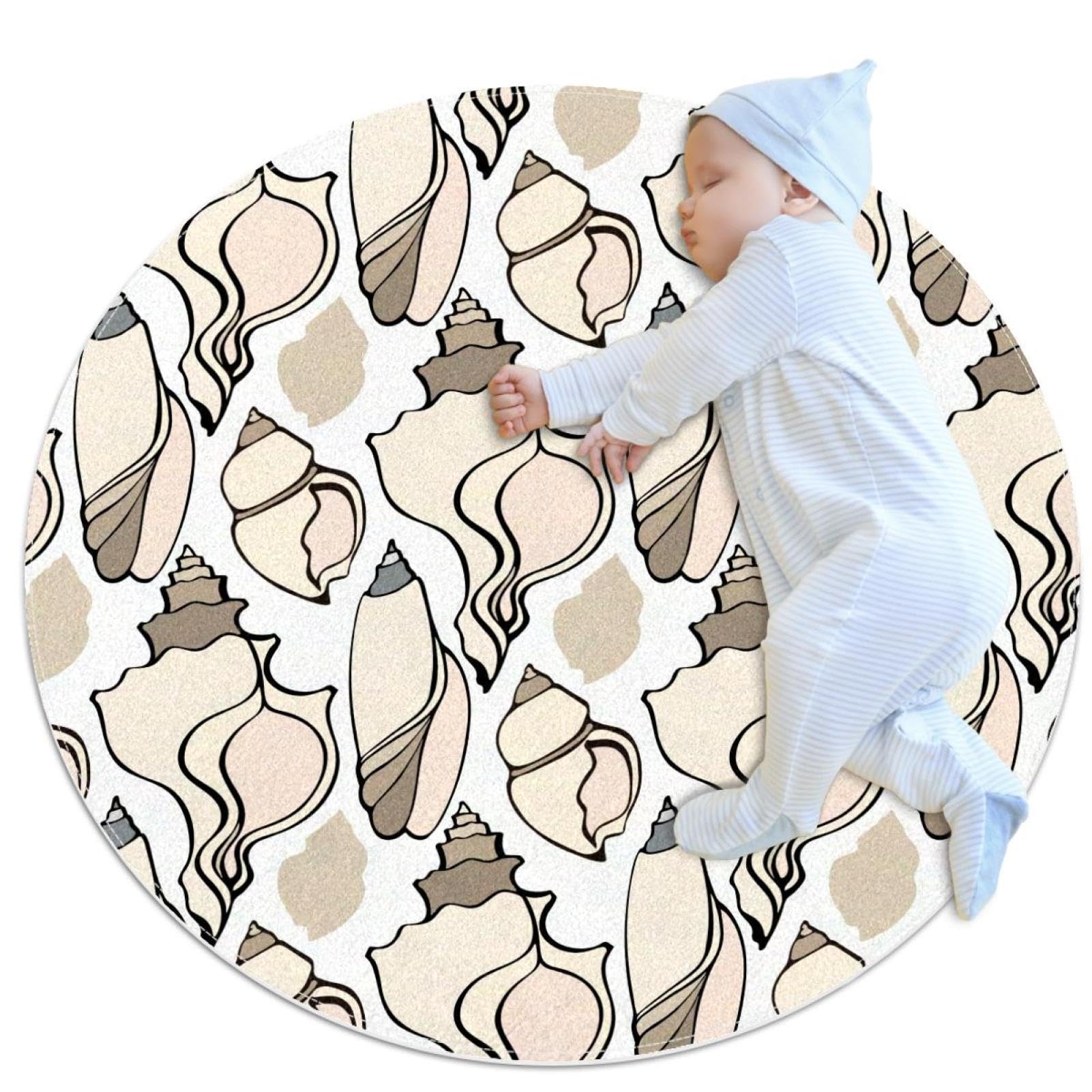 Tapis de salle de bain coquillage rond 1m pour chambre enfant et canapé