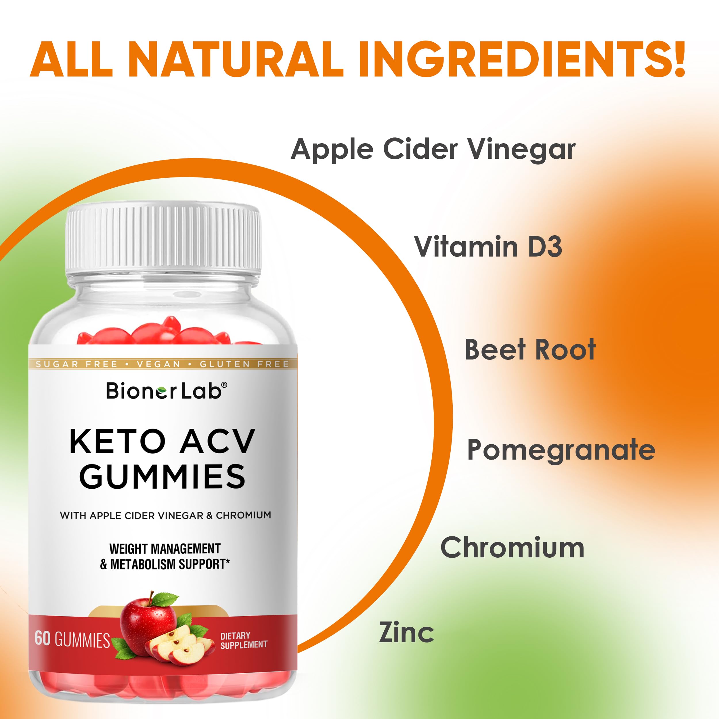 BionerLab Keto ACV Gummies for Advanced Weight Loss Rapid Belly Fat Burn - Sugar Gluten Free Pro Active Super Apple Cider Vinegar Diet Supplement for Men Women - Digestion Metabolism Hair Skin Health — Amazon image 5