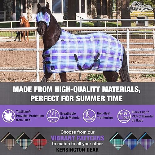 Miniatura 4 de Kensington - Máscara para moscas con ribete polar para caballos, protege la cara y los ojos de las moscas y los rayos del sol mientras permite una