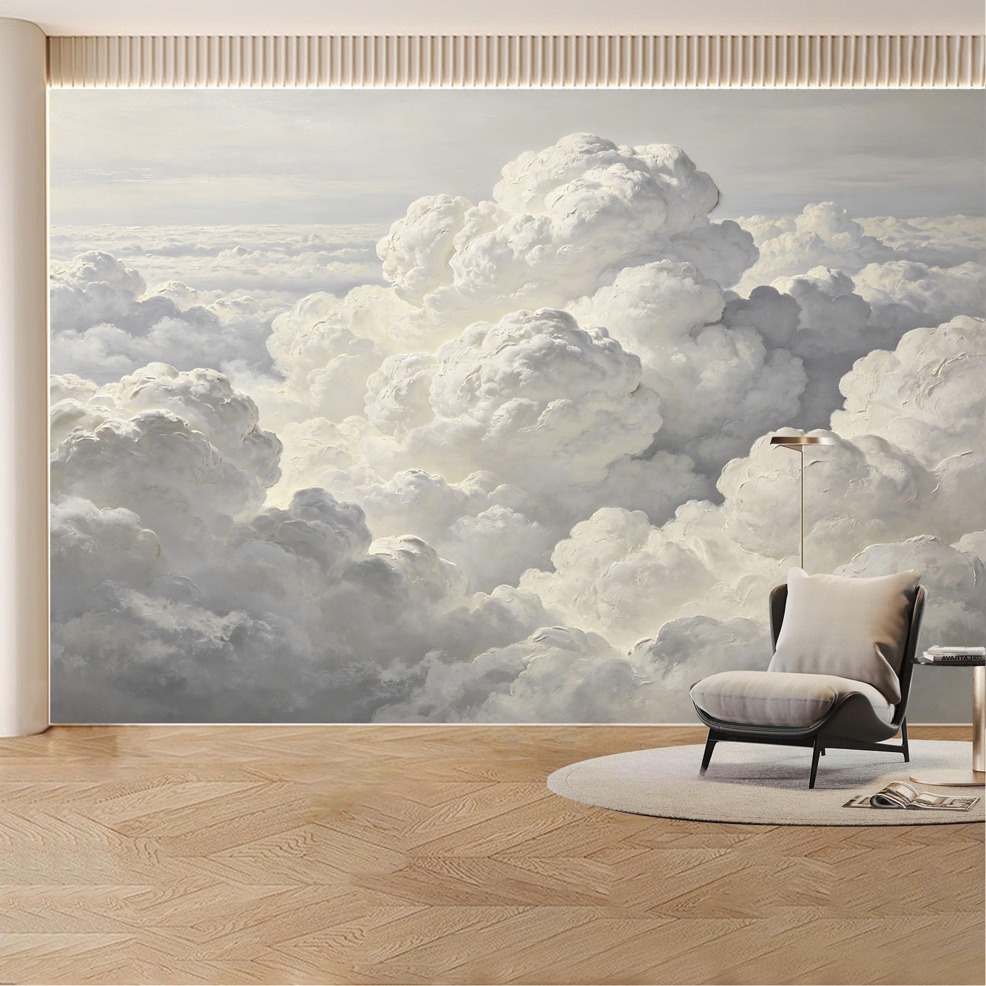 Custom Wall Mural Wallpaper White Cloud Sky， Large Wall Art， Nature， Modern， 3D Effect， Minimalist for Living Room， Bedroom， Office