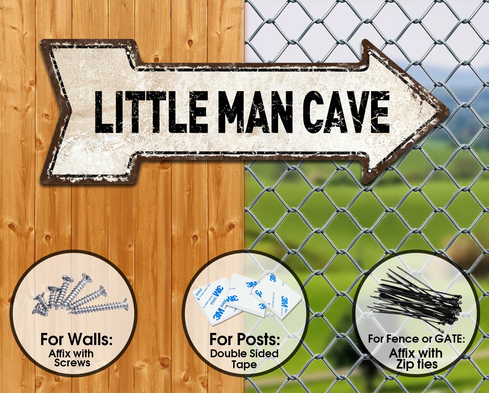 Mukuko Little Man Cave Pfeil-Blechschild – Rustikales Wandschild Für Jungenzimmer, Bar Oder Garten (15,2x45,7 Cm)