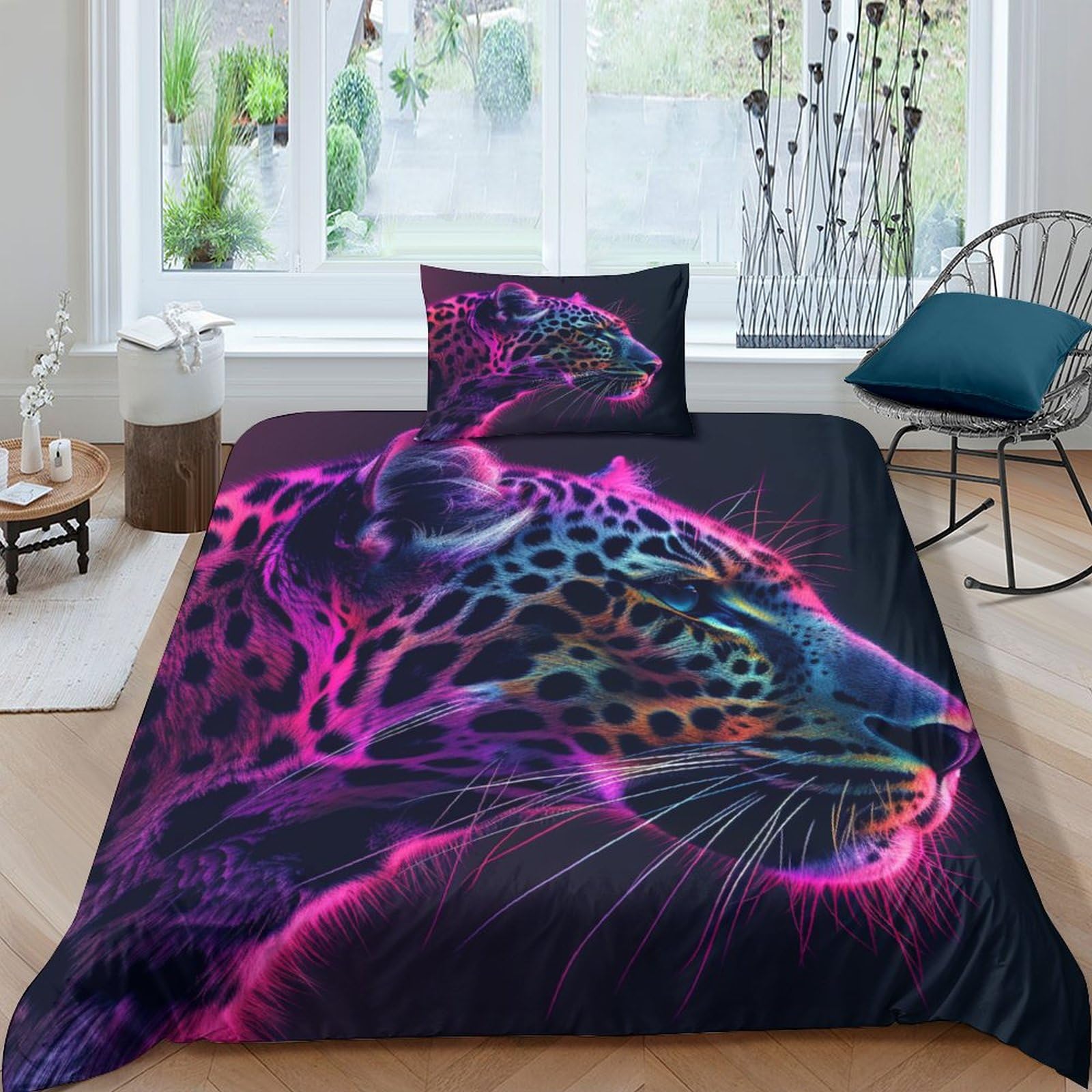 Housse de couette léopard 135x200 lit simple sauvage 3D