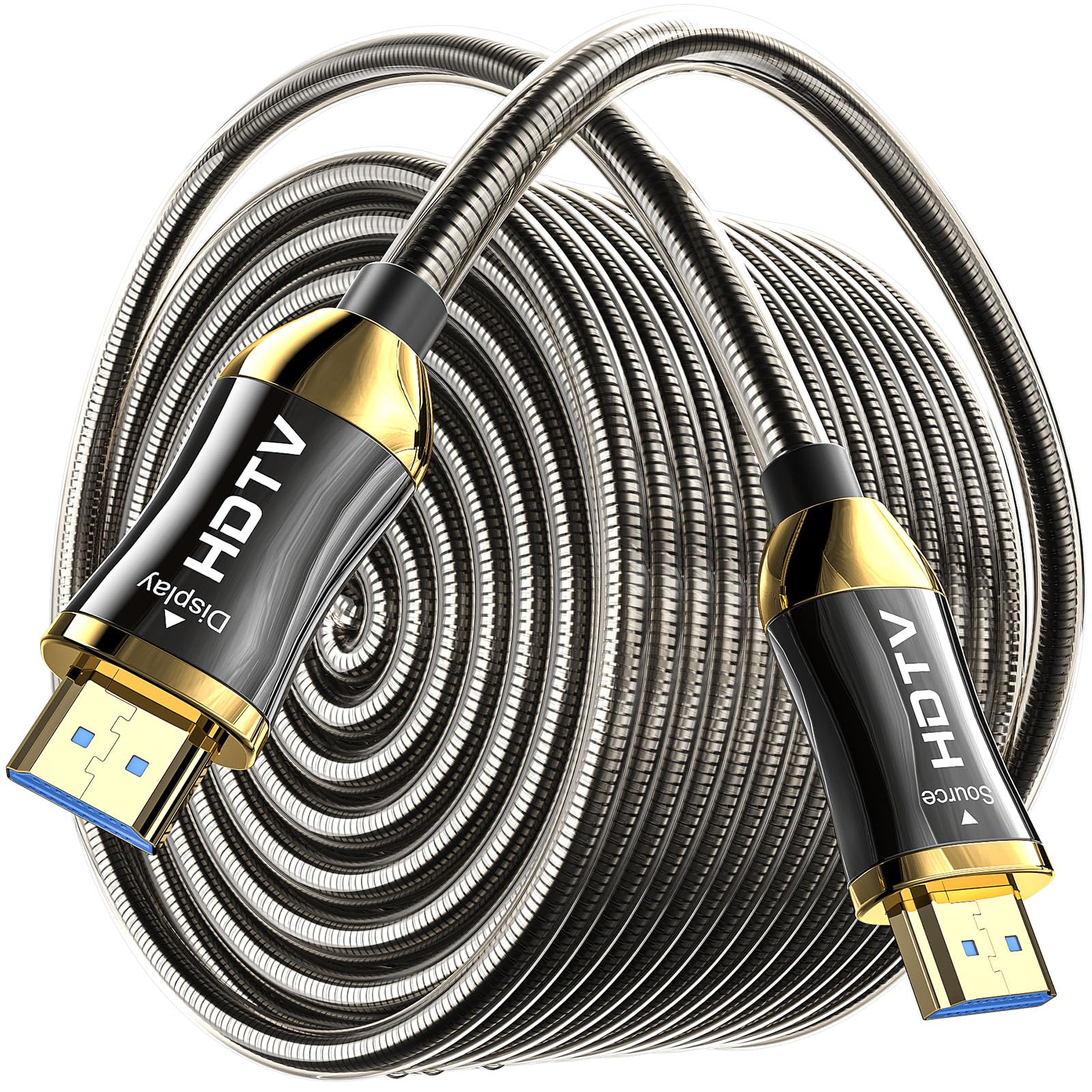 Cable de fibra óptica 8K HDMI 60M, blindaje de acero óptico HDMI 2.1, 48 Gbps Ultra High Speed,In Wall CL3 Rated,AOC 8K @60Hz,4K@120Hz/144Hz Dynamic HDR eARC Dolby HDCP2.2 Compatible con PS5