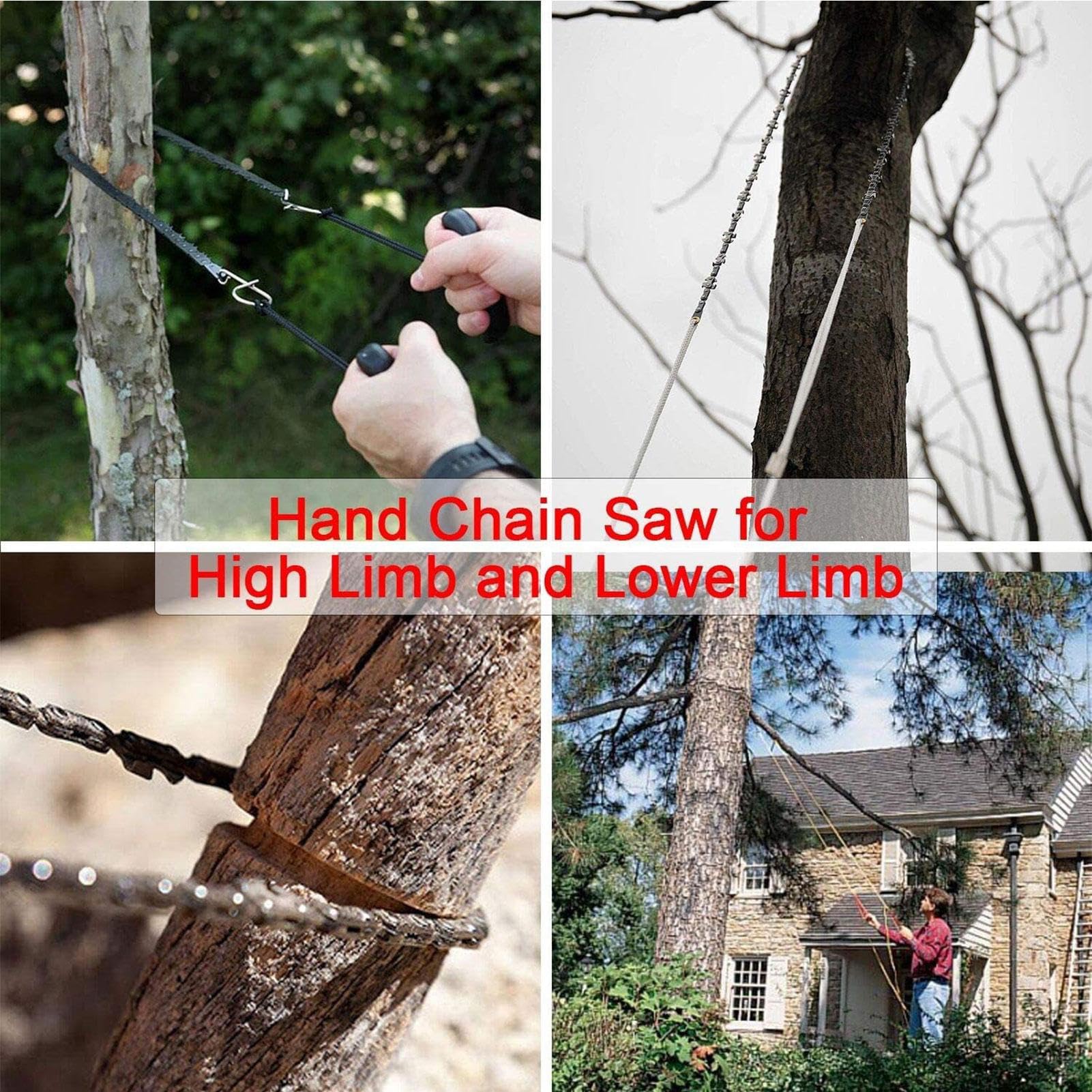 Seilkettensäge – Handseil mit hoher Reichweite | 68-Zahnsäge für | Holztremitäten, Griff 145 cm Schneidekette, leichtes Camping und Gartenüberlebenswerkzeug, tragbarer Rucksackbaumschneider