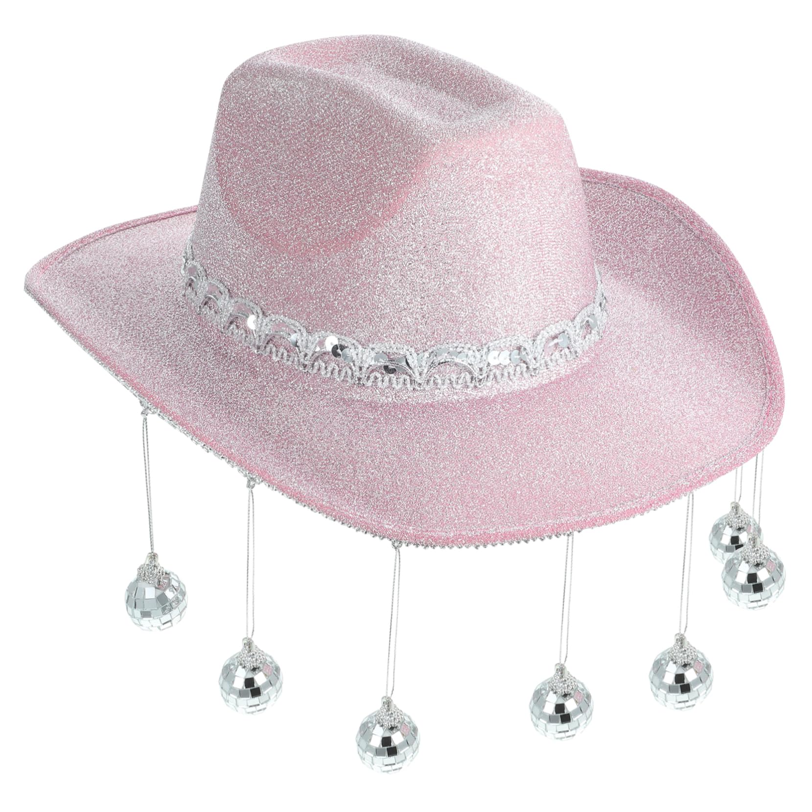 Alipis Spiegelkugel Cowgirl Hut Curved Western Hat mit Glänzender Disco Fringe für Festival Karneval Cosplay Party und Bühnenauftritt Damen Kopfbedeckung