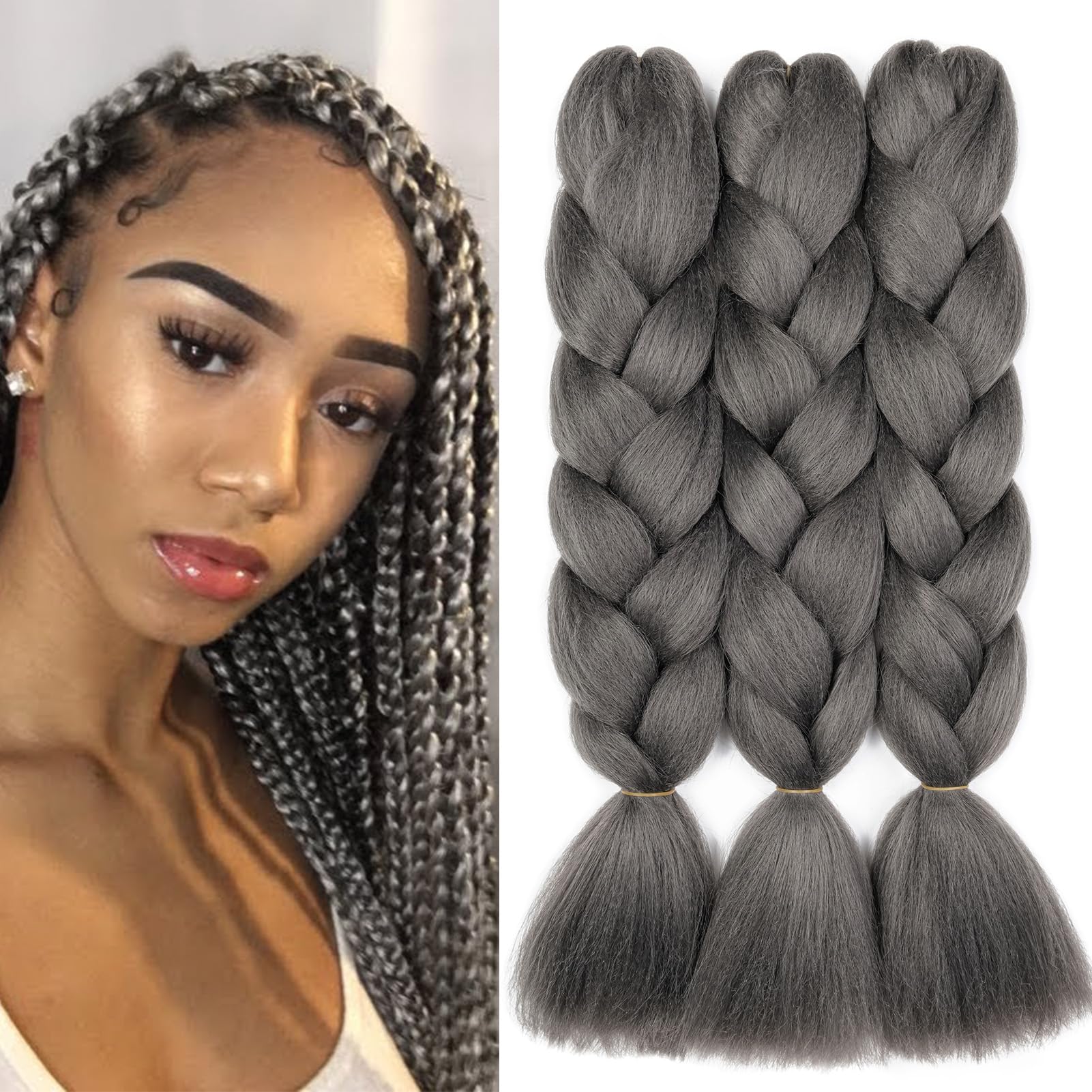 Dcbaboo Braids Hair Extensions for Braiding Dark Grey Jumbo Braiding Hair Extension 1PCS 24inch 100g Synthetic Kanekalon Afro Crochet Twist Box Braids Extensions - Image 4