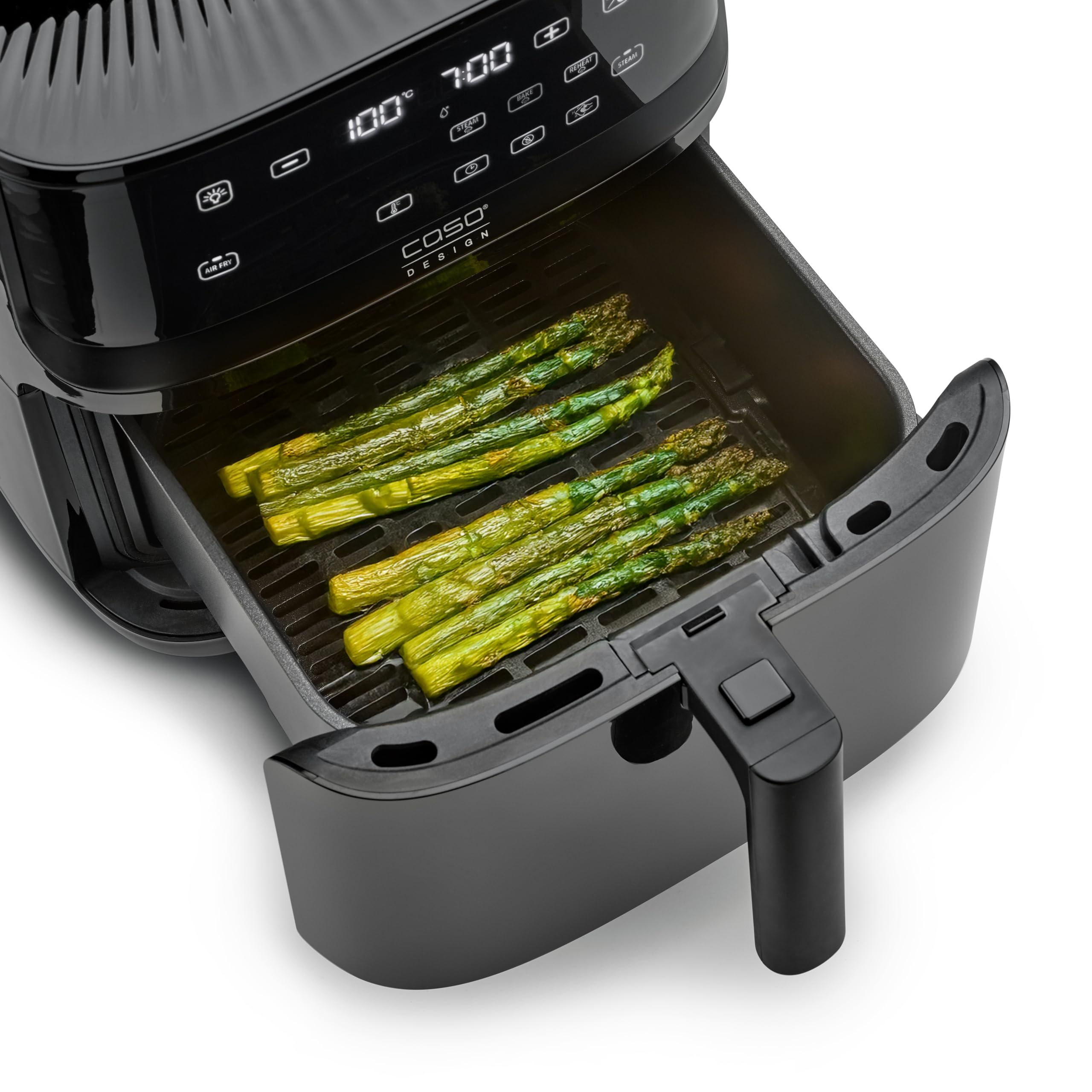 CASO AirFry & Steam 700 – Friggitrice ad aria calda e piroscafo – Il cibo diventa croccante all'esterno e succoso all'interno, extra grande volume del cestello 7 litri, piroscafo e aria fryer,