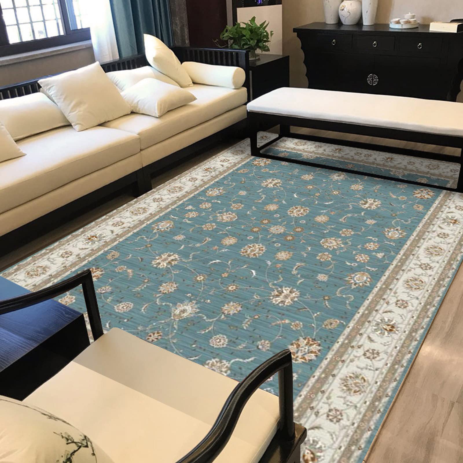 Tapis À Poils Ras Salon Moderne 90 X 160 CM Bleu Floral Country européen Classique pour décoration d'intérieur 90x160cm