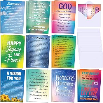 Motiskyy 20 Pack Sobriety Greeting Card with Envelope 4 x 6 Inch Blank Assorted Recovery Encouragement Cards Sobriety Anniversary Cards Inspirational Hope Quotes for Men and WomenLight Style