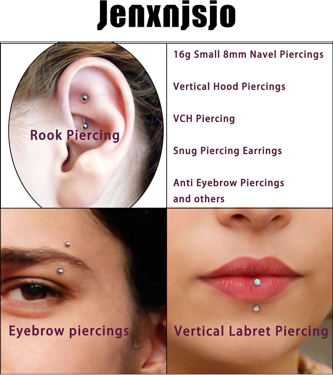 Jenxnjsjo 16g 5/16in Eyebrow/Rook/Snug/Vertical-Labret/VCH/Snake-Eyes/Anti-Tragus/Cartilage/Daith/Belly-Button/Bridge/Hood/Surface Curved Barbell Piercing Jewelry for Women Men