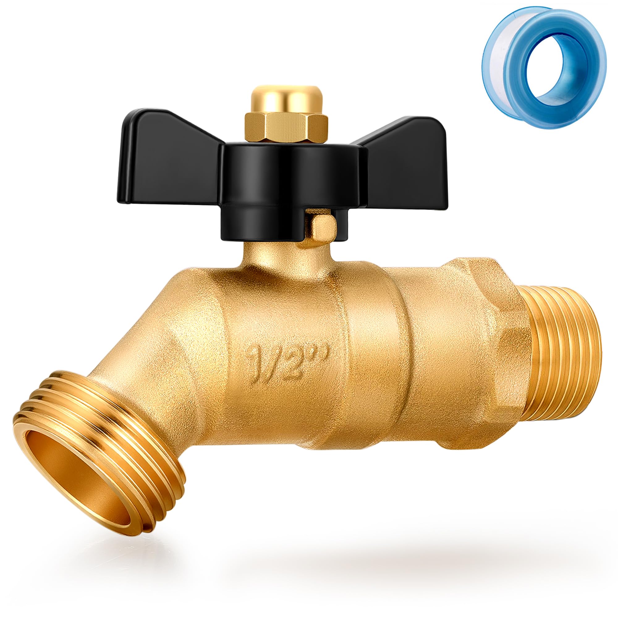 YELUN Brass Ball Valve Full Flow Male Hose Bibb 1/2" Male NPT inlet Connection with 3/4" GHT water hose outlet Heavy-Brass Faucet for gardens and