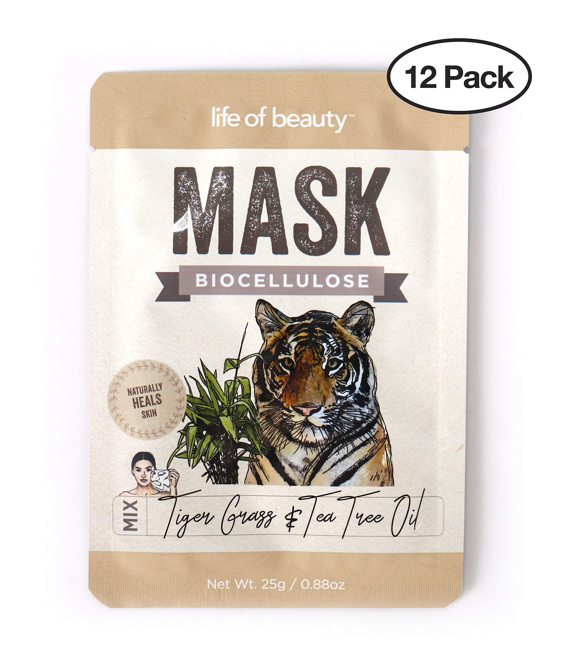 Life Of Beauty Facial Sheet Mask Set Bio Cellulose Korean Face Masks Tiger Grass Tea Tree Oil 12 Pack Buy Online In Bahamas At Bahamas Desertcart Com Productid 131622698