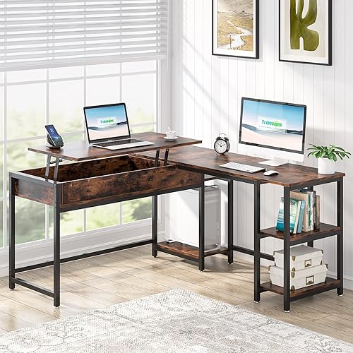 Tribesigns Escritorio en forma de L con parte superior elevadora escritorio de computadora de esquina de asiento a pie escritorio de oficina en casa