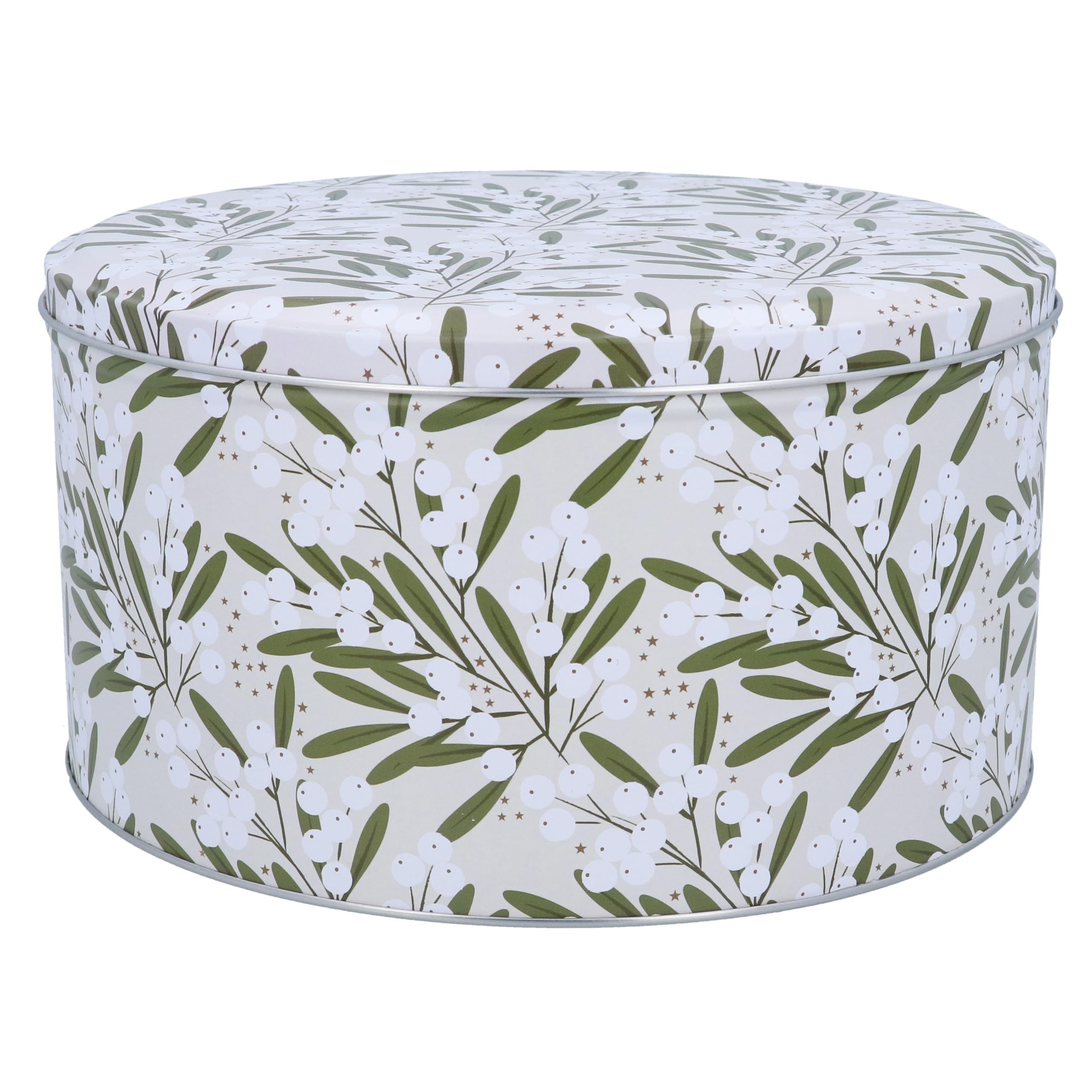 Gisela Graham Green Mistletoe On Ivory Background 23Cm Christmas Cake Tin
