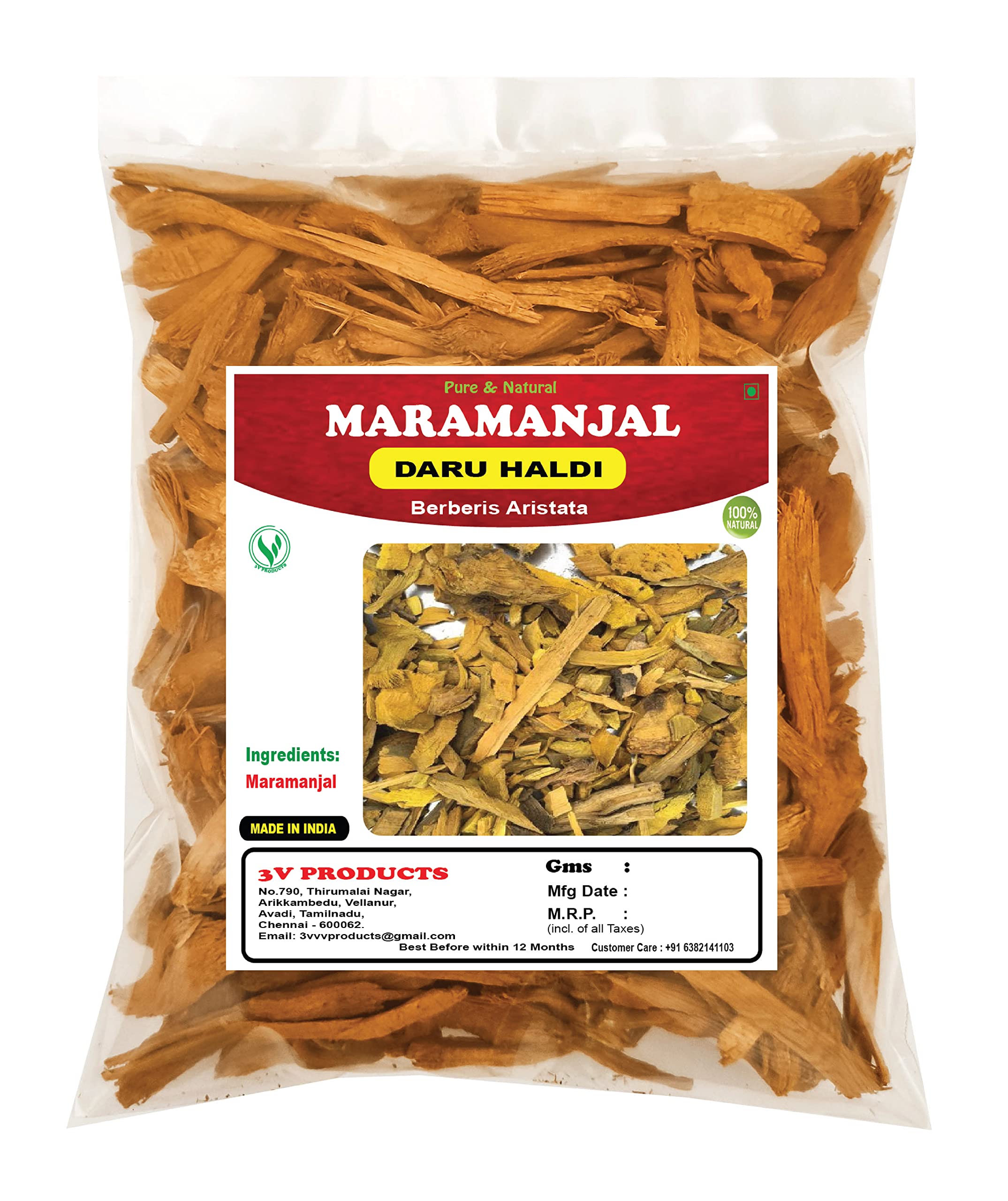 3V PRODUCTS Dried Maramanjal Bark - Pack of 2x100g - Daru Haldi | Daruharidra | Berberis Aristata | Indian Berberry Bark (Crushed) (B0BFF9S7DV) Amazon Price History, Amazon Price Tracker