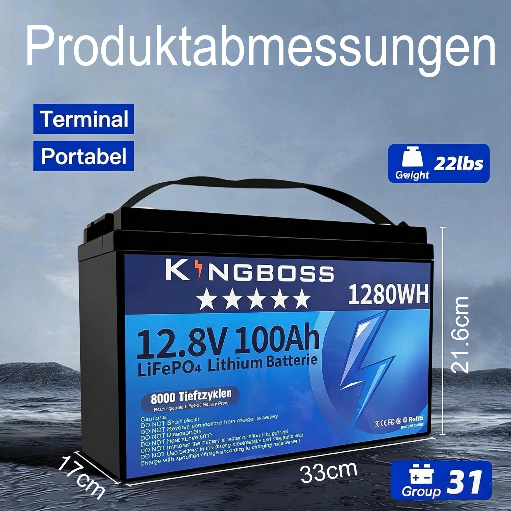 12V 100Ah LiFePO4 Batterie, Smart BMS 100A mit 15000+ Zyklen,1280Wh Lithium Akku Low Temp Cut-Off, Lange Lebensdauer Leichtgewicht, Unterstützt 4P2S/2P4S für Wohnmobil, Boot, Solaranlage, Hausbatterie