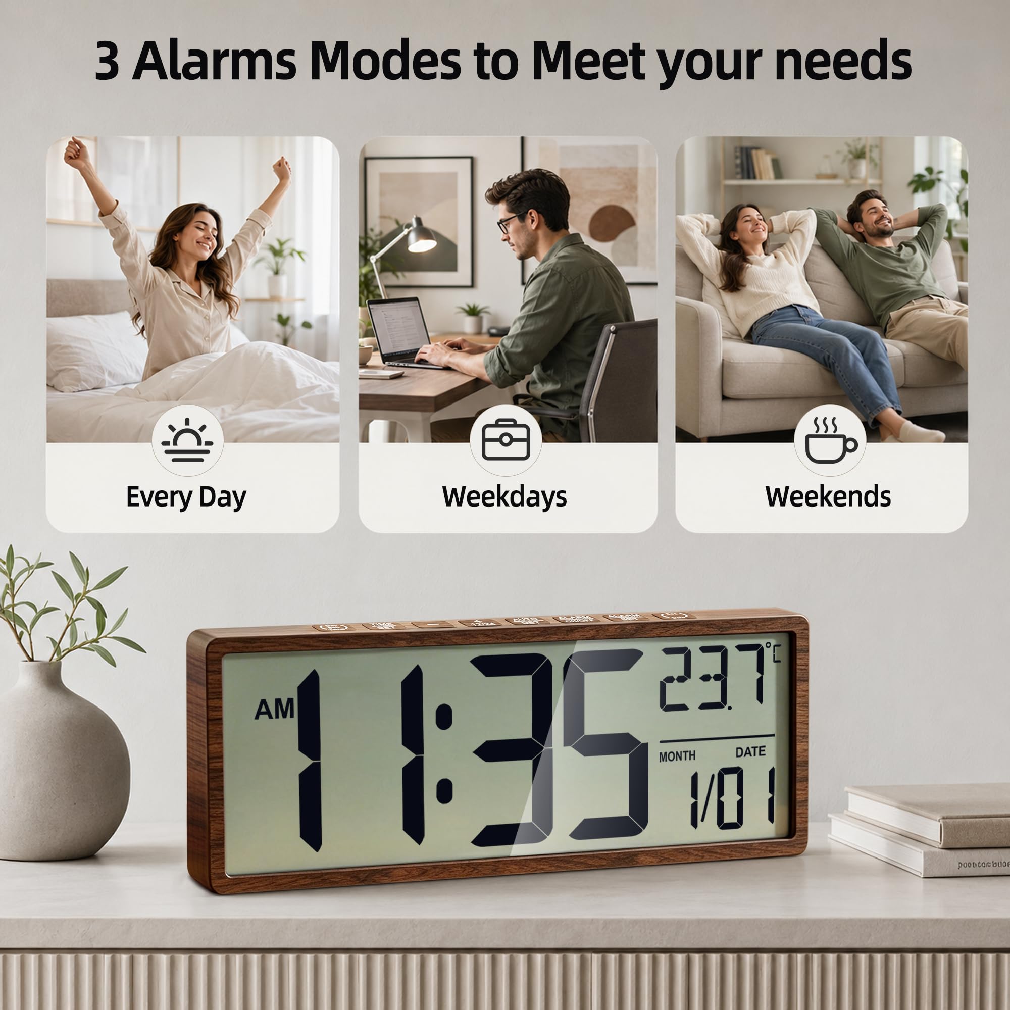 Reloj de Pared Digital 16 Pulgadas LCD a batería con Alarma