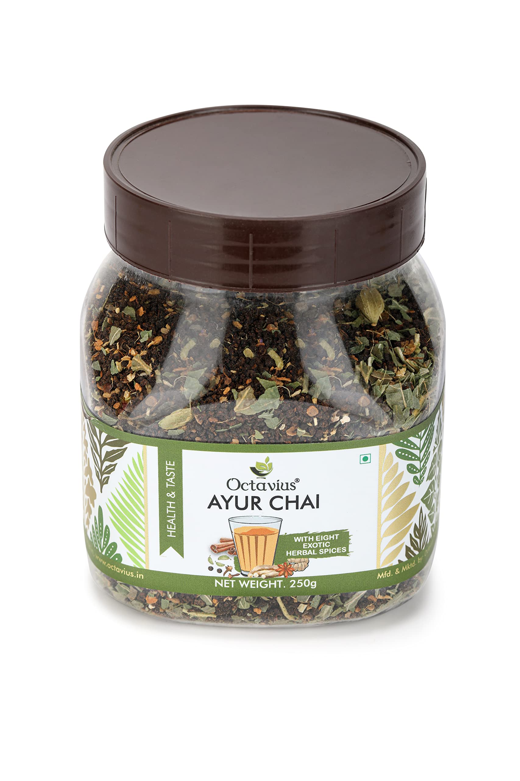 Octavius Ayur Chai - 250 Gms Jar | 8 Ayurvedic Herbs And Spices | Herbal Tea | 100% Natural | Made With Exotic Indian Ayurvedic Herbs | Immunity Booster | Nature Care Tea 3