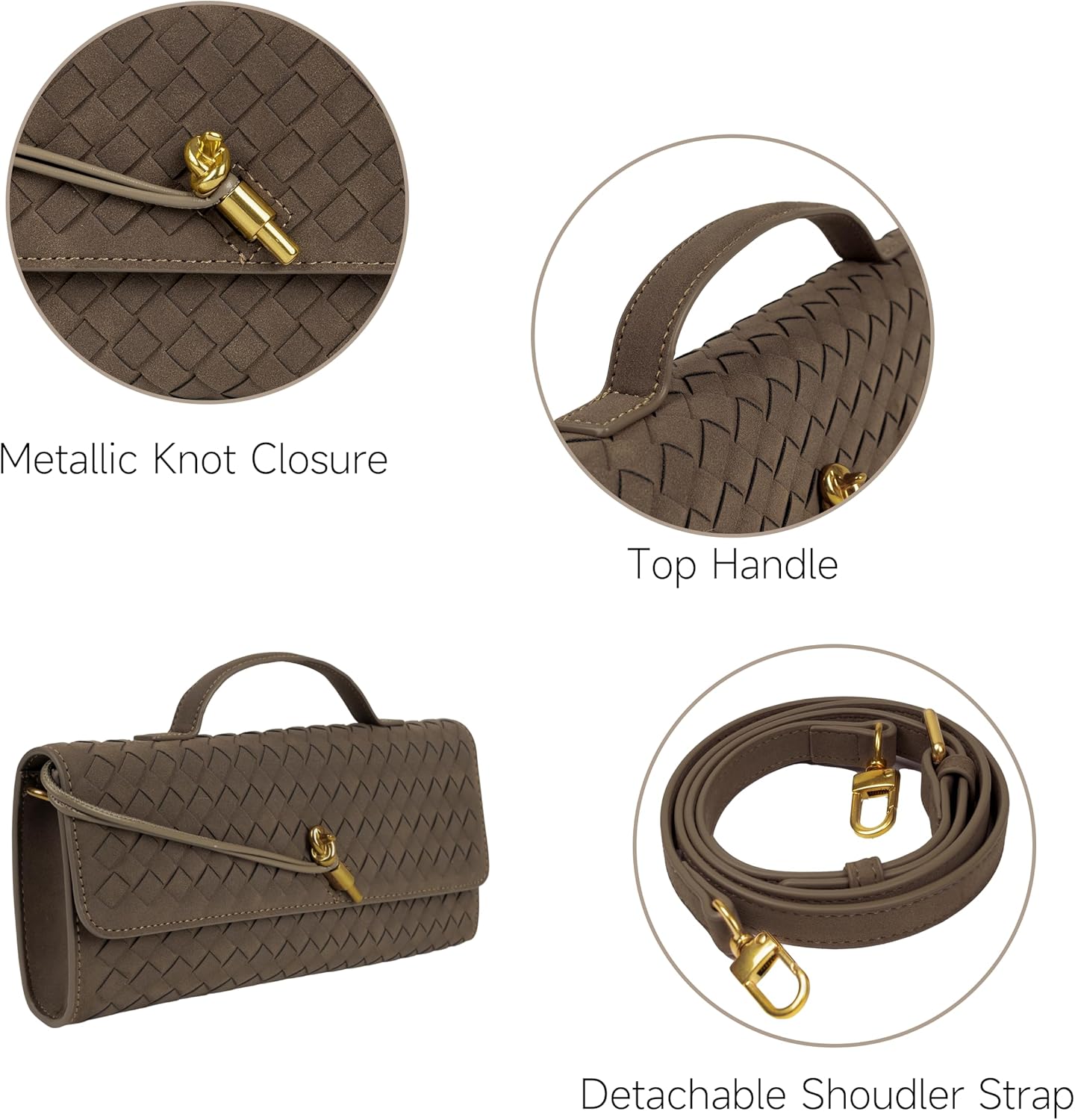 Joryin Woven Purse for Women Evening Clutch Woven Leather Handbags Suede Crossbody Bag Purse Formal Evening Bag - Image 6