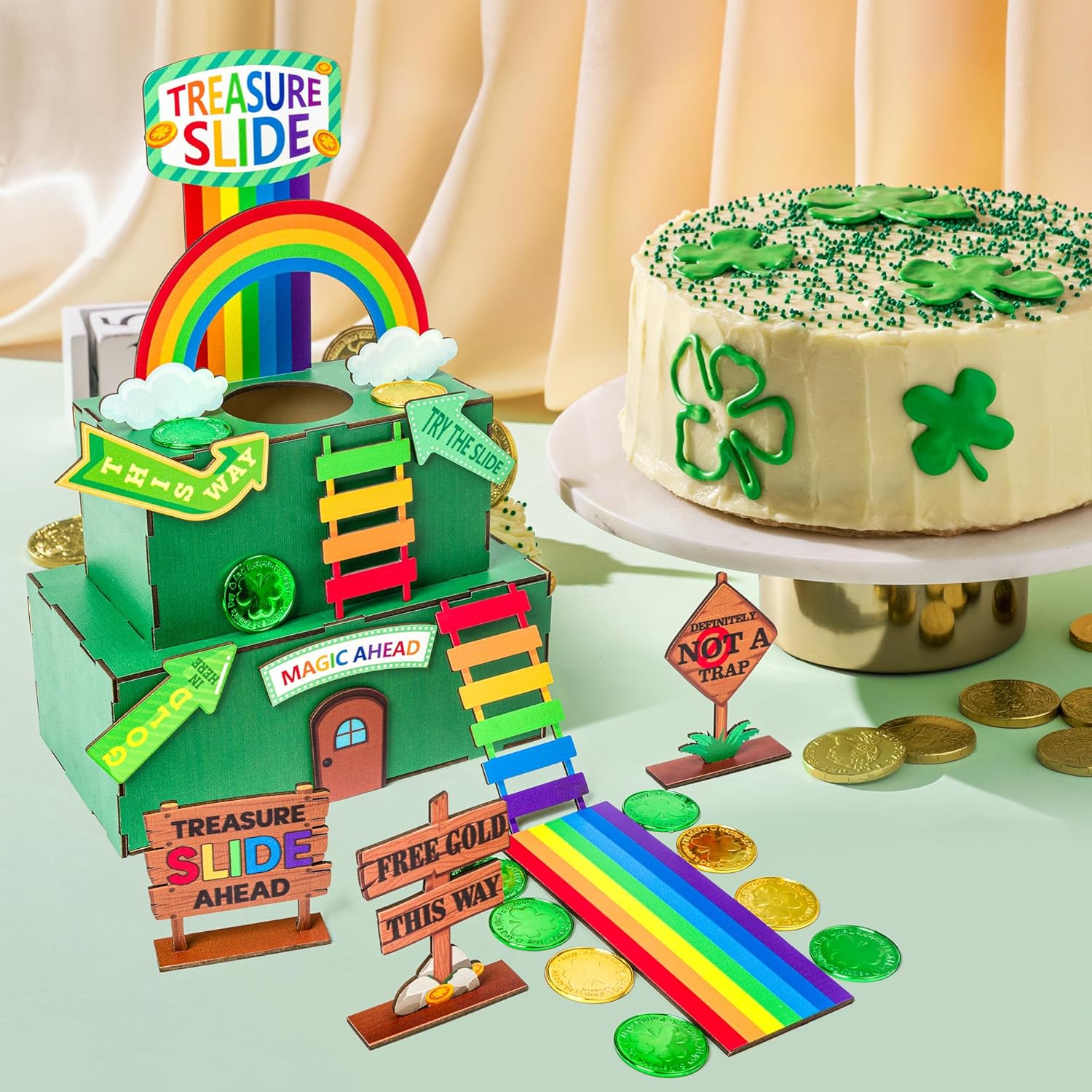 MALLMALL6 St. Patrick's Day Decorations Leprechaun Double Layers Trap Kit, Wood DIY Toys to Catch A Leprechaun Trap Craft Decor for Kids School Classroom Irish Themed Activities Shamrock Party Gifts