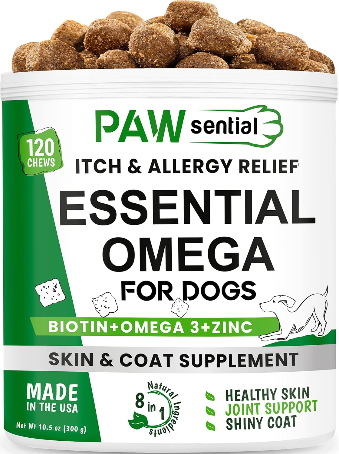 Pawsential Omega 3 for Dogs Fish Oil Chews Allergy