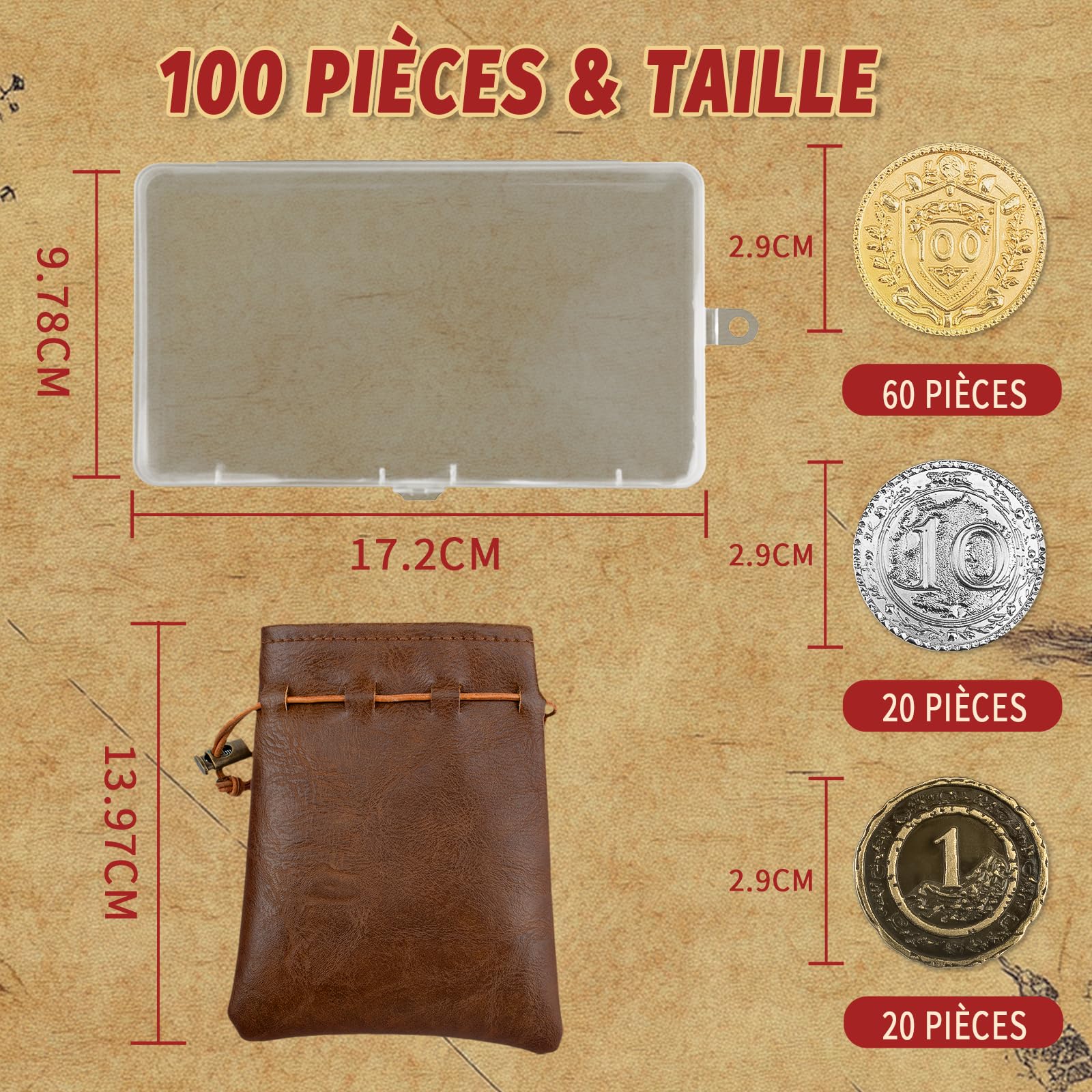 Byhoo Lot de 50 pièces de monnaie DND en métal 3,35 cm - Doré/argenté/cuivre - Pour jeu de société et RPG