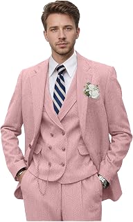 Tweed Herringbone Suit for Men Wool Suits Retro Mens 3 Piece Slim Fit Blazer Jacket Vest Pants Tuxedo Set for Groomsmen Prom