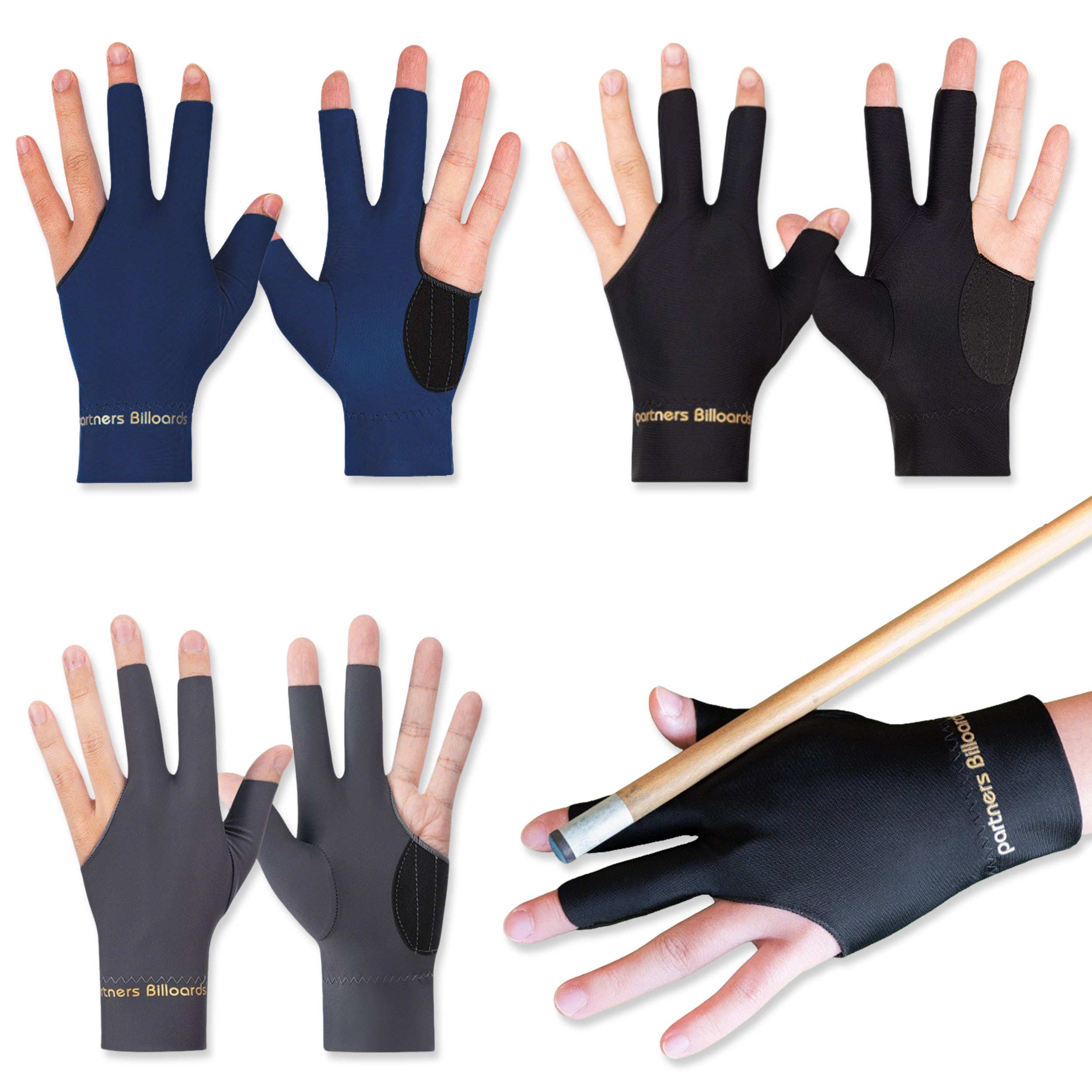 Guanti da Biliardo 3 Dita per Mano Sinistra 6 Pezzi Accessori Snooker Pool Allenamento