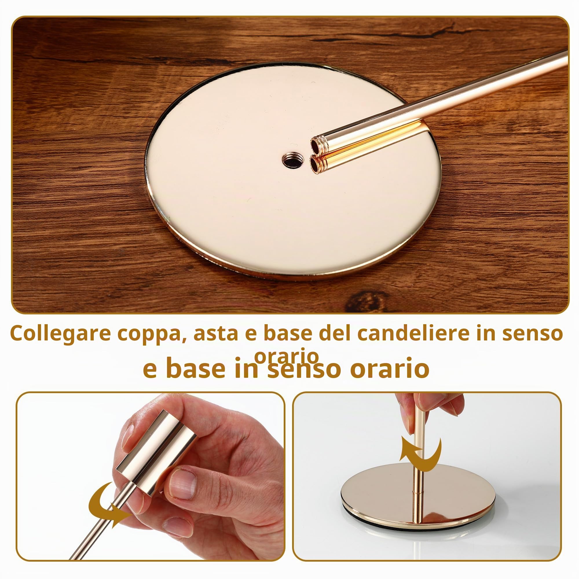 Set Portacandele da 6 pezzi, 6 Candelabro dorati, 3 Porta Candele da Tavolo Cilindrico di diverse altezze. Candelabri è adatto per Porta Candela matrimoni, feste di compleanno e Candele Decorative
