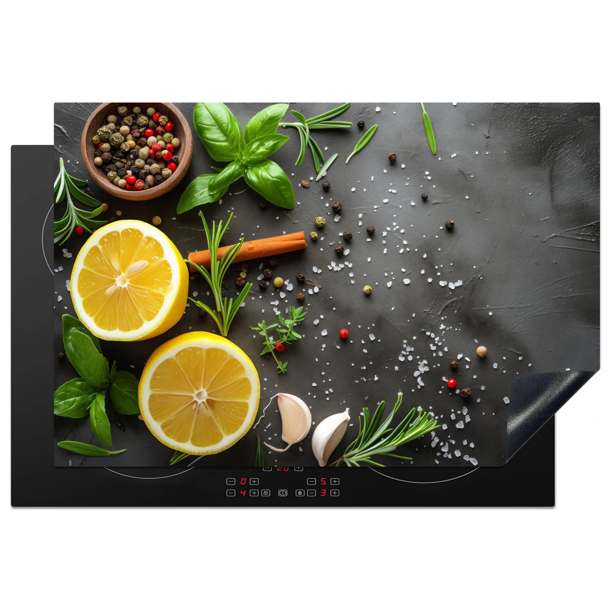 KitchenYeah© Induction Hob Cover Protector Mat 20.3"x29.9" / 76x51.5 cm Kitchen Universal Ceramic Covers for Electric Cookers Vinyl Lemon - Concrete - Pepper - Spices - Fruit