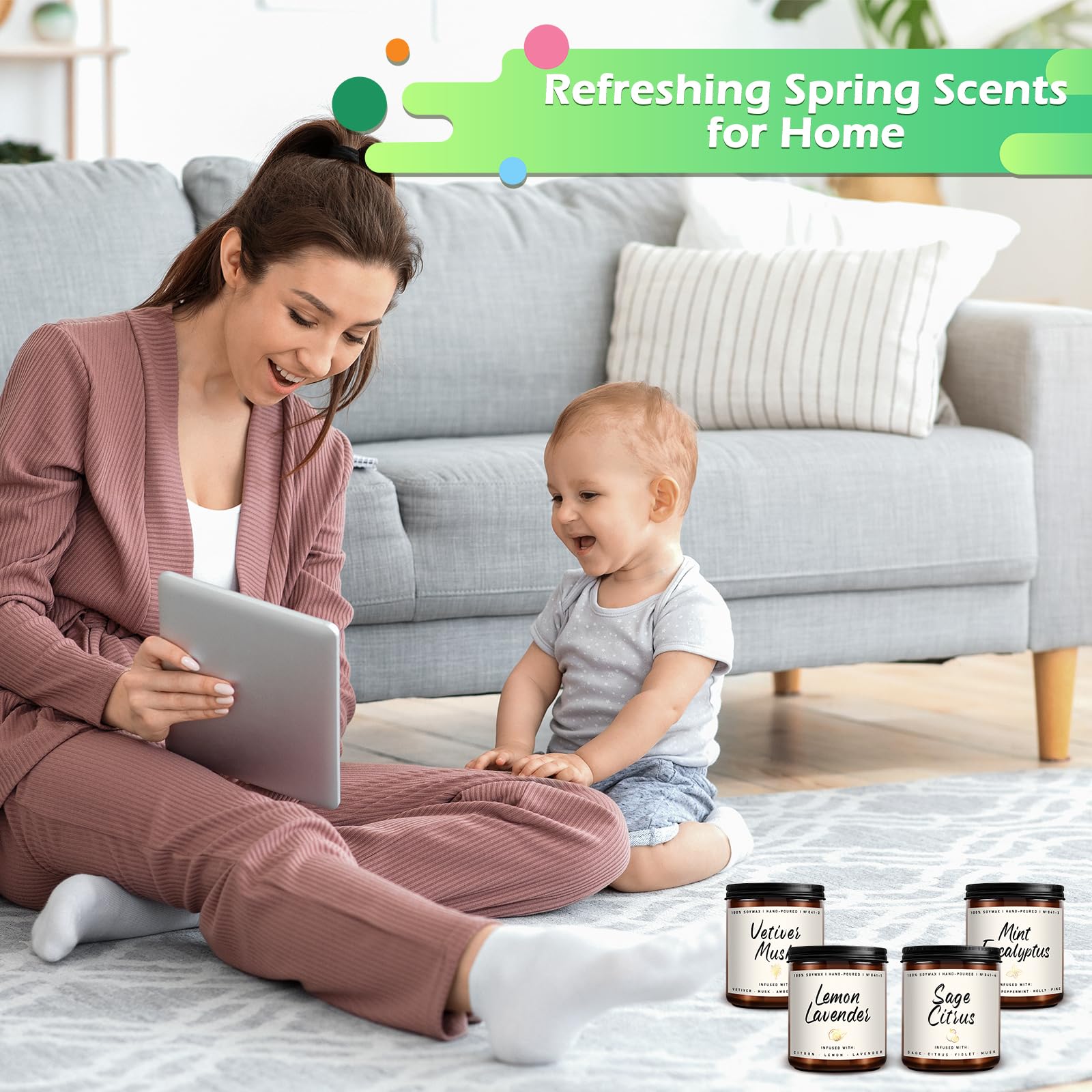 Duftkerzen-Set | Duftkerze für Zuhause – 4 Stück Kerzengeschenke, Sojakerzen für Zuhause – Aromatherapie-Geschenk von Minze, Eukalyptus, Zitrone, Lavendel, Salbei, Zitrus, Vetiver Moschus