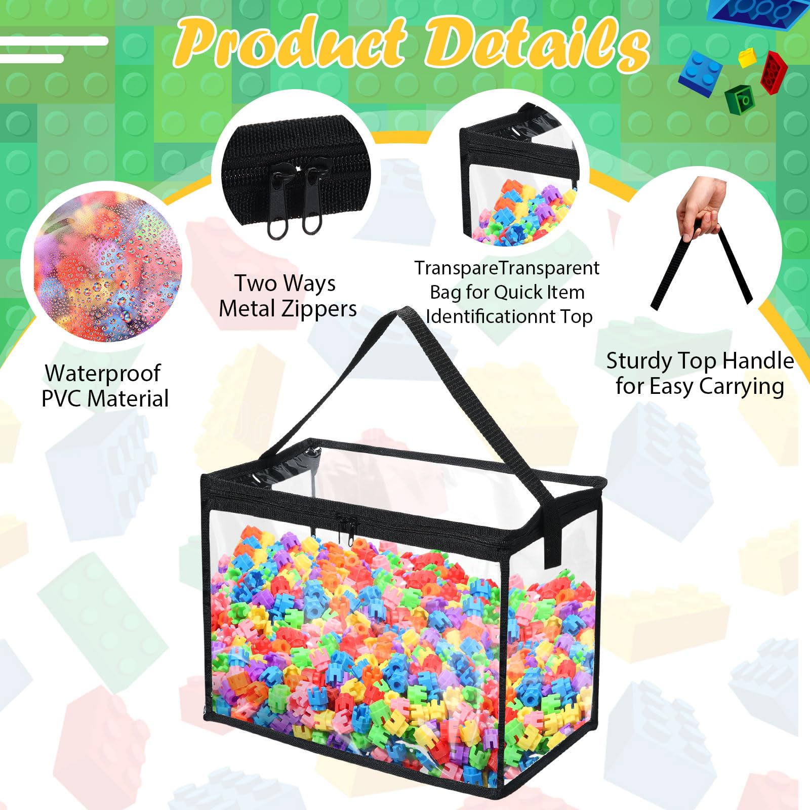 6 bolsas de almacenamiento de juguetes con cremallera, grandes bolsas de PVC transparente organizadoras de juguetes impermeables para bloques de construcción, juegos de mesa y almacenamiento de 5