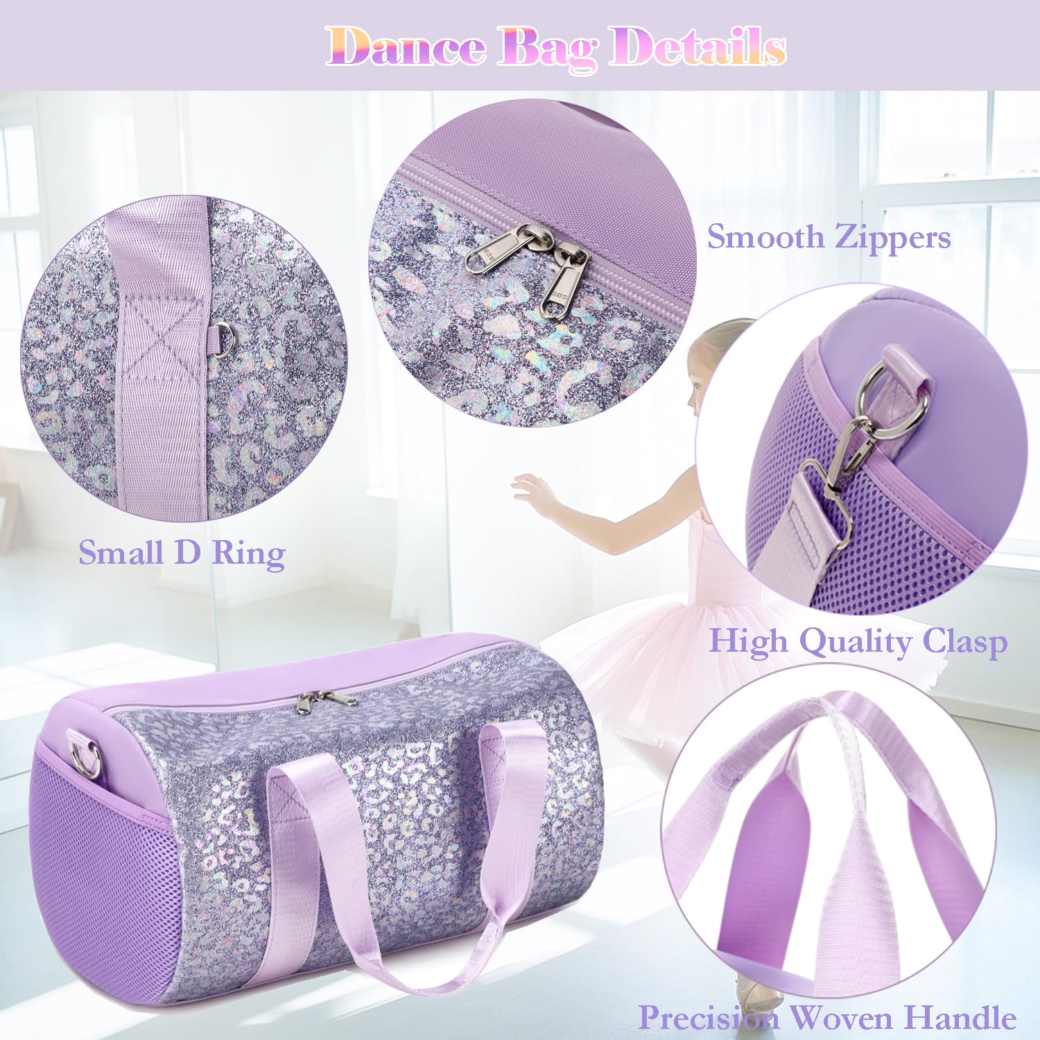 Sac Sport Filles Enfant Sacs Danse Ballet Latine Petit Sacs de Voyage Enfant Filles avec Poche Étanche Séparée,Léopard