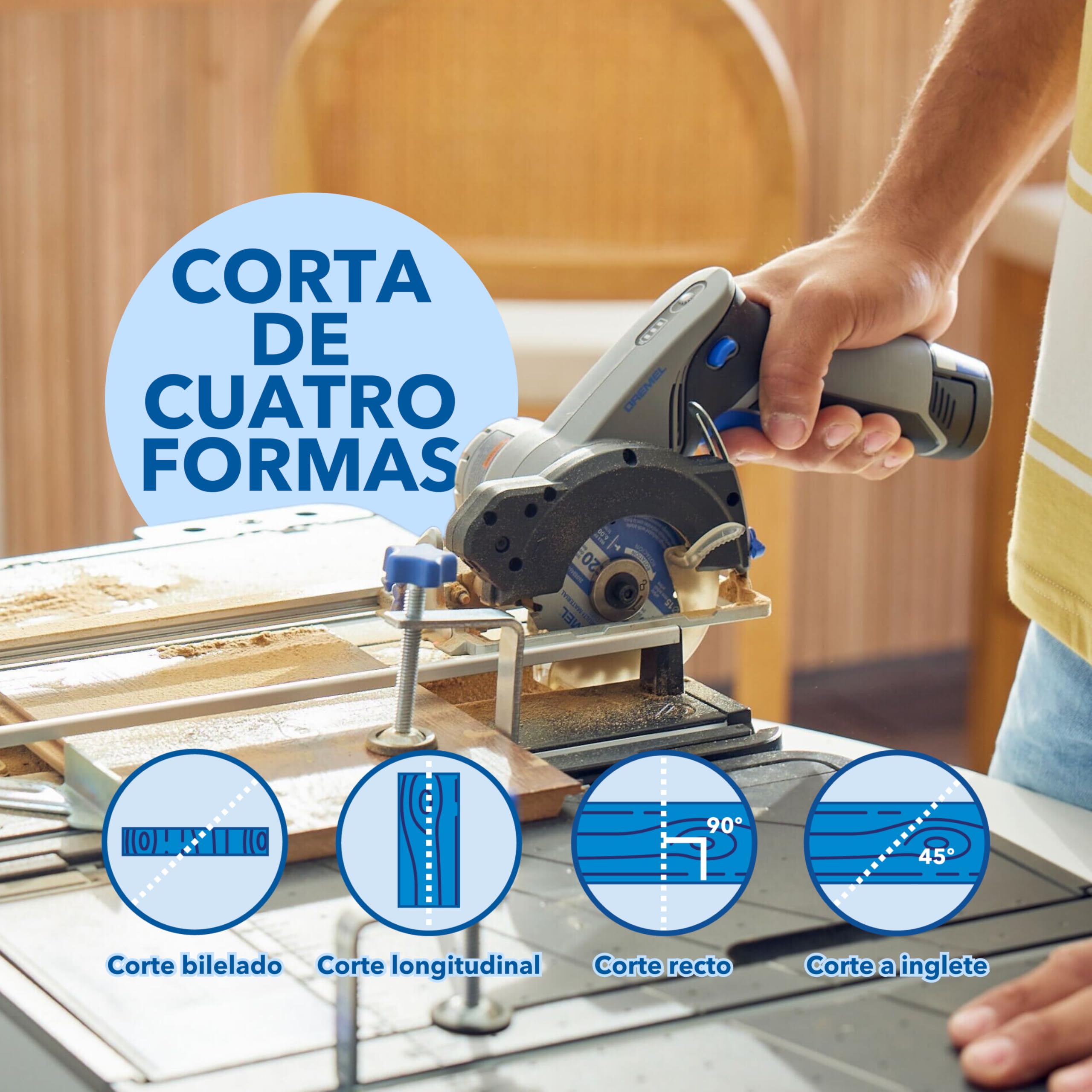 Dremel Blueprint Estación de Sierra Circular Portátil 12V Sin Escobillas con Estación de Trabajo 1x Disco Multimaterial, 1x Guia de Corte, 1x Adaptador de Polvo, 2x Gatos