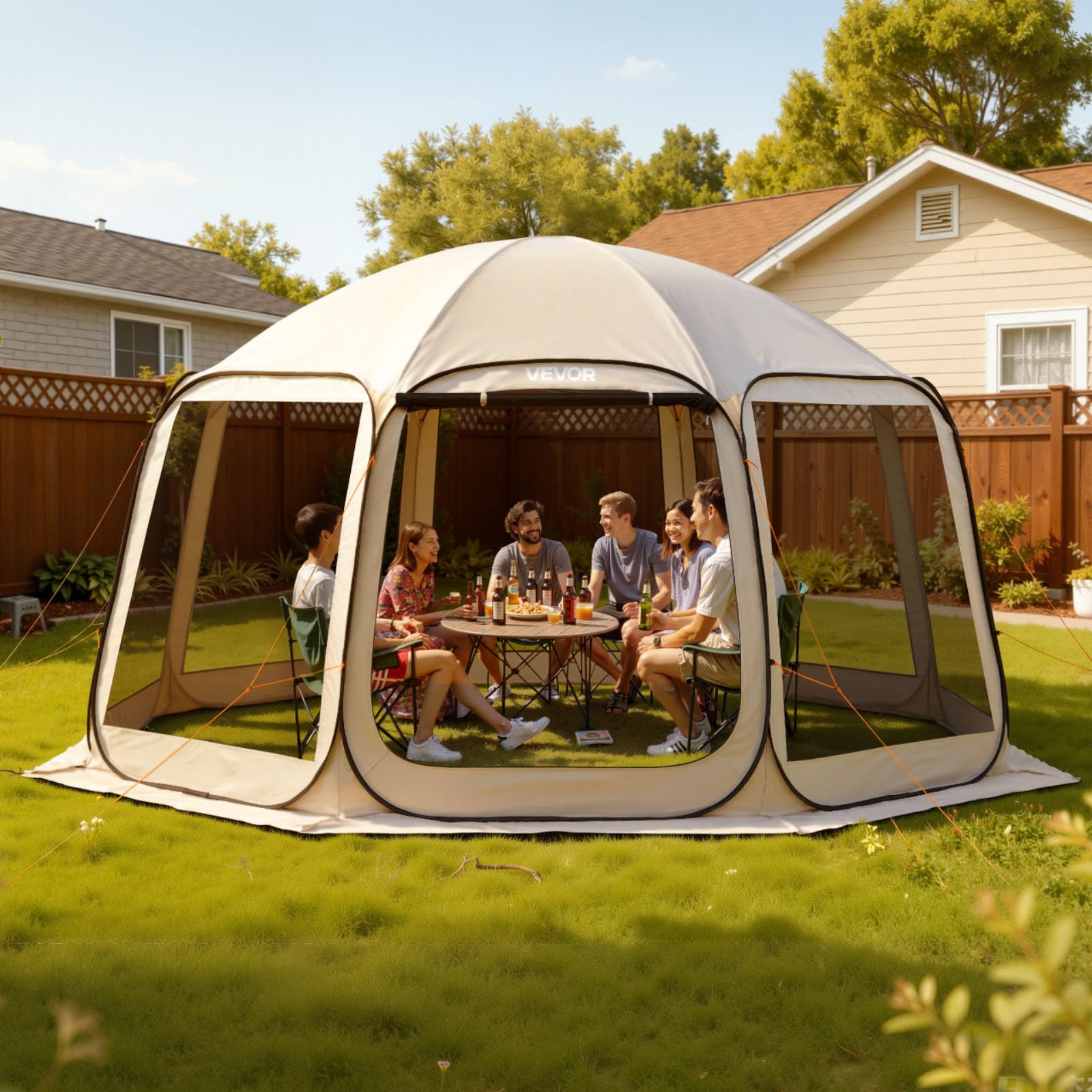 VEVOR Tienda de campaña con mosquitera, 10 x 9 pies, tienda de campaña desplegable para 4-8 personas, toldo con bolsa de transporte, lados de red, estacas para el suelo, para jardín, patio