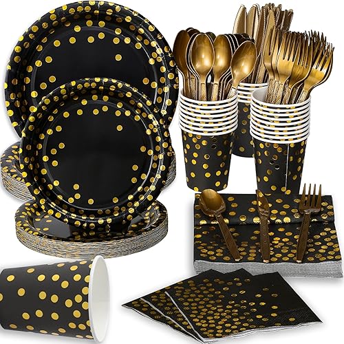 175 platos desechables, platos de papel para fiestas, el juego de vajilla incluye 25 platos llanos de 9 pulgadas de diámetro, 25 platos de postre de