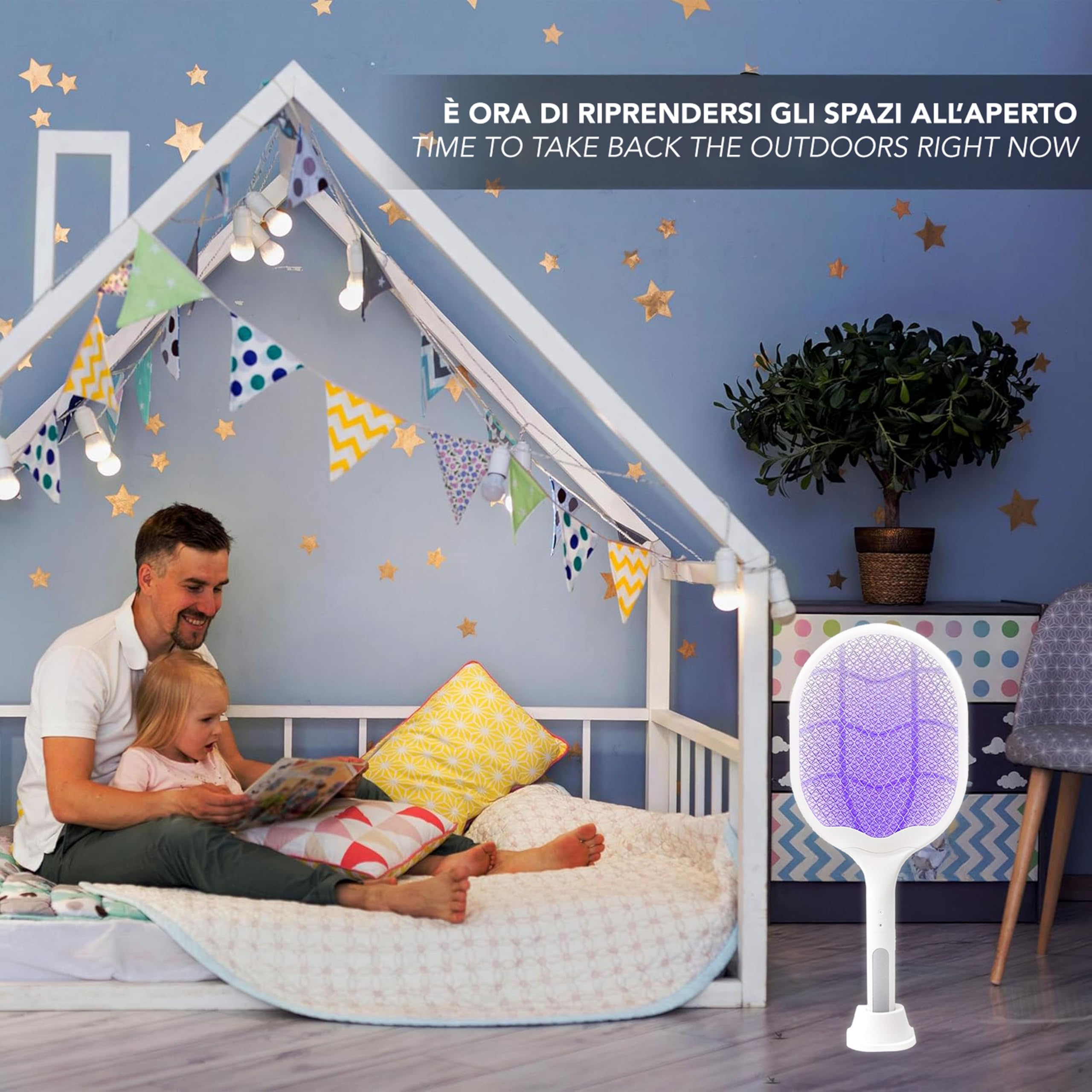 IPEA Racchetta Zanzare Elettrica Ricaricabile USB-C 2 in 1 3000V 1200 mAh