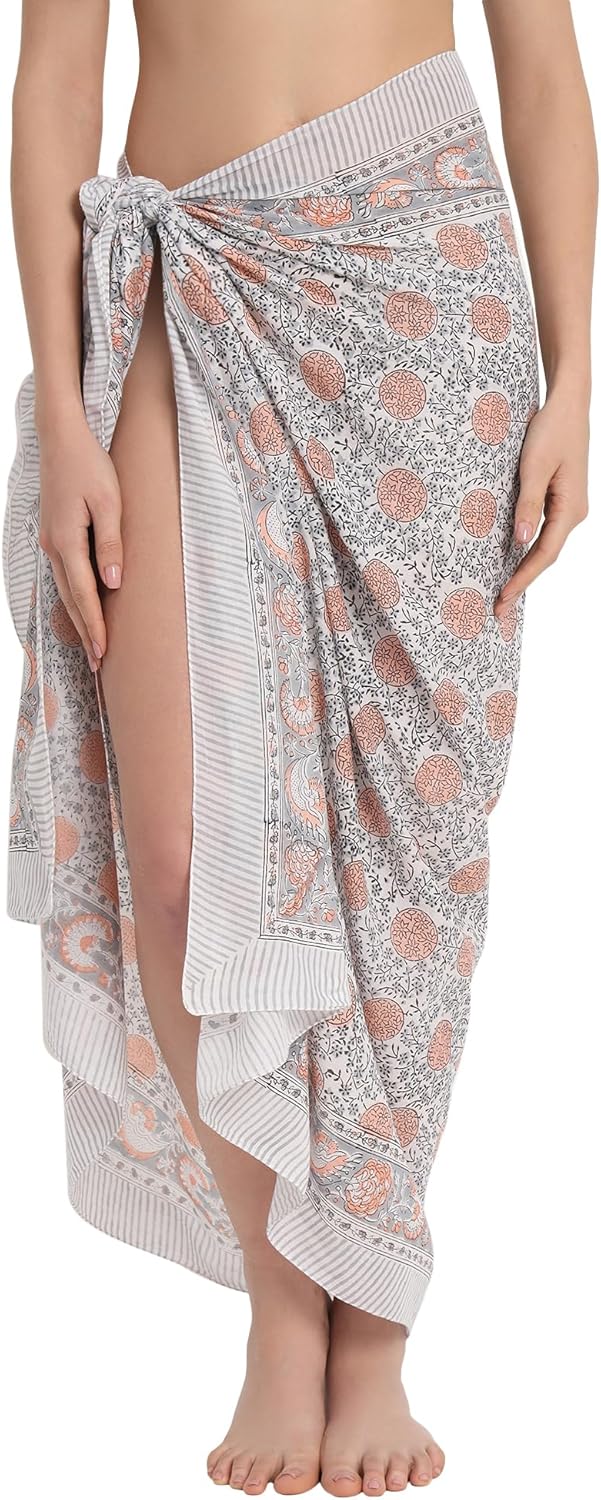 parihan Swimsuit Beach Sarong Cover Ups for Swimwear Women-Hand Print Wrap Skirt