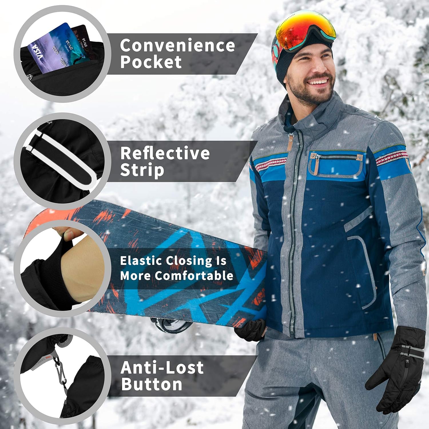 Achiou Ski Snow Gloves for Winter Waterproof & Windproof Men Warm Thermal Insulation : Clothing, Shoes & Jewelry