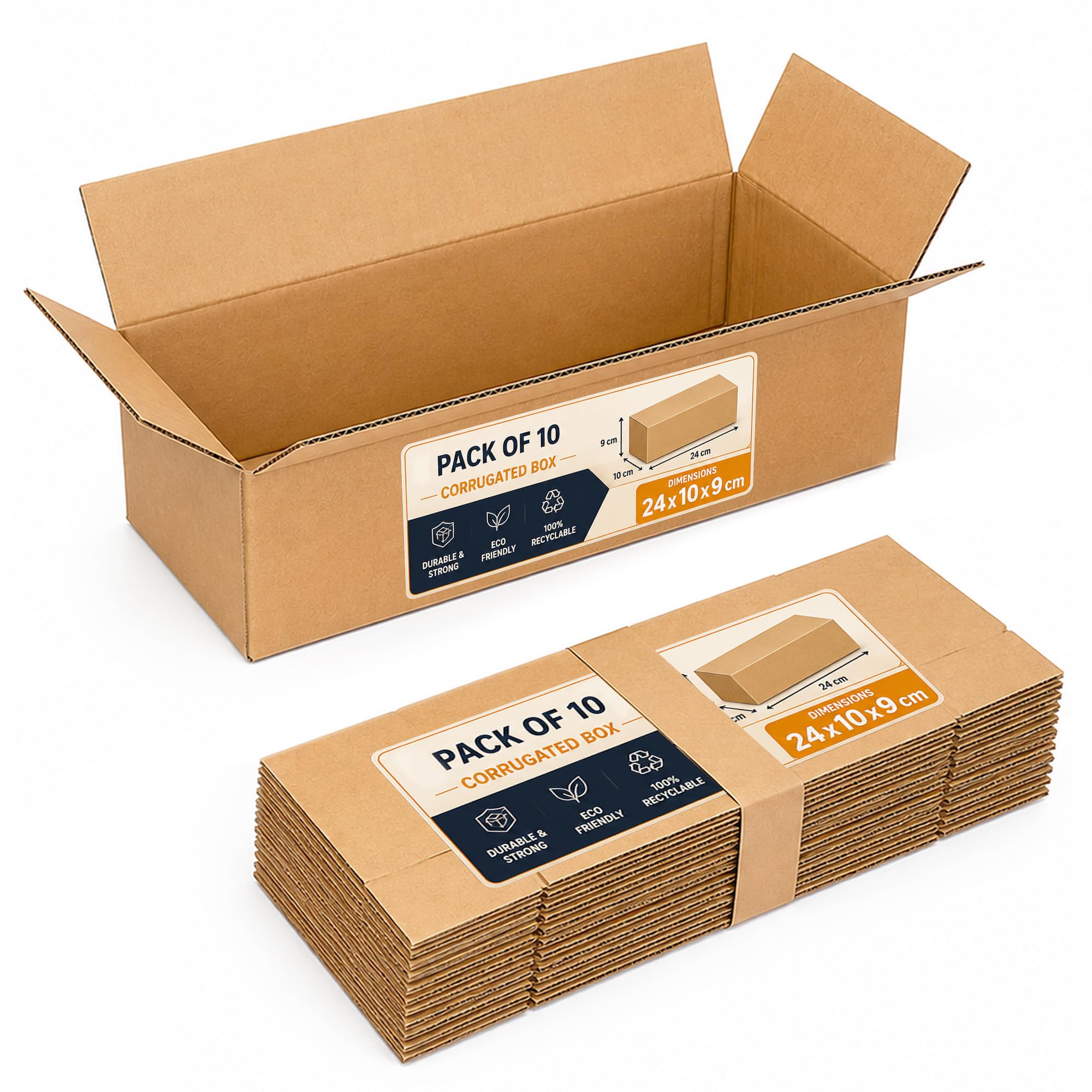 GLUN® 3Ply Corrugated Box or Shipping Box, Pack of 10 Box Packaging Box for E-commerce websites use (Size 24x10x9cm)-image-3